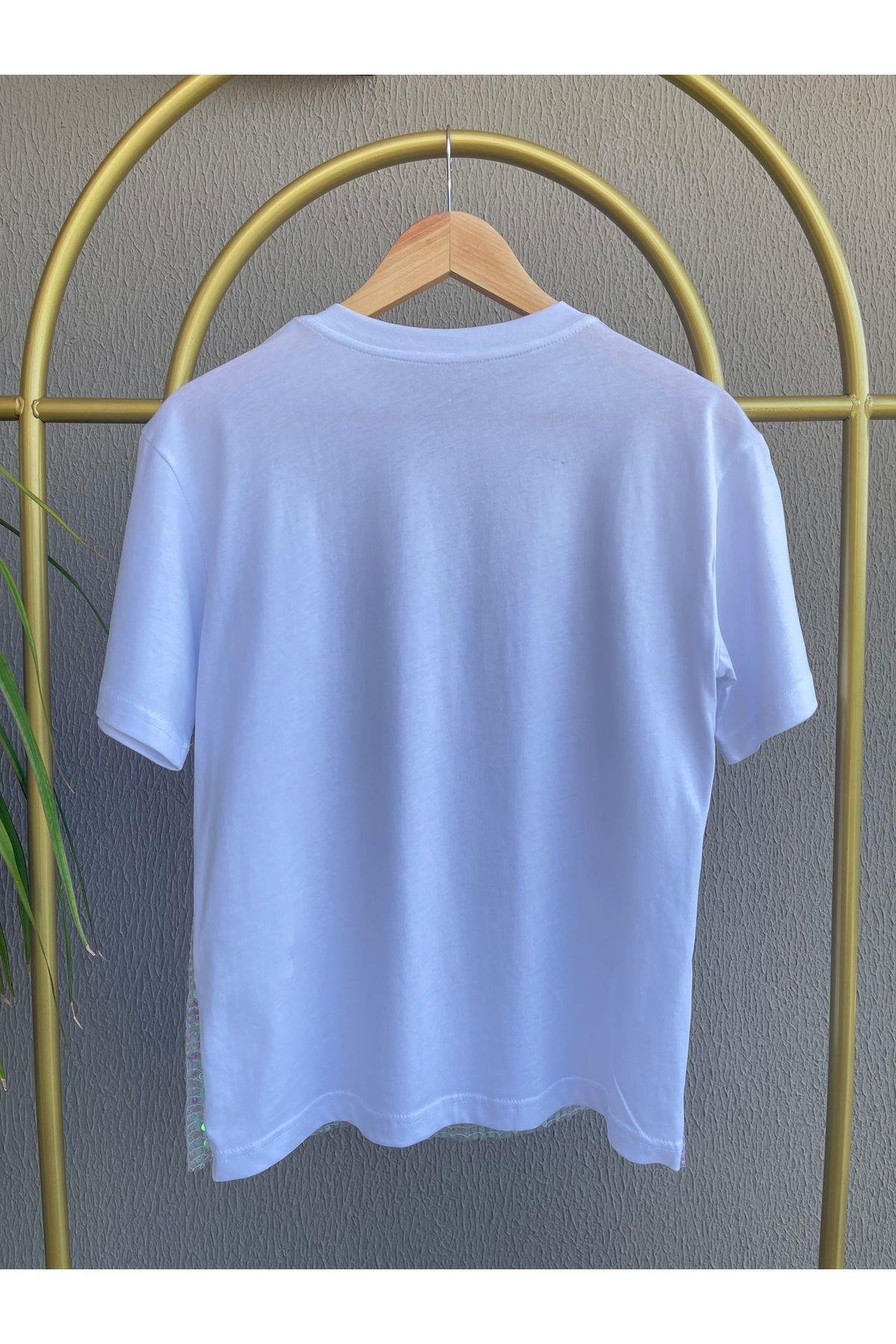 Önü Askılı Tül Payetli Parlak Tshirt