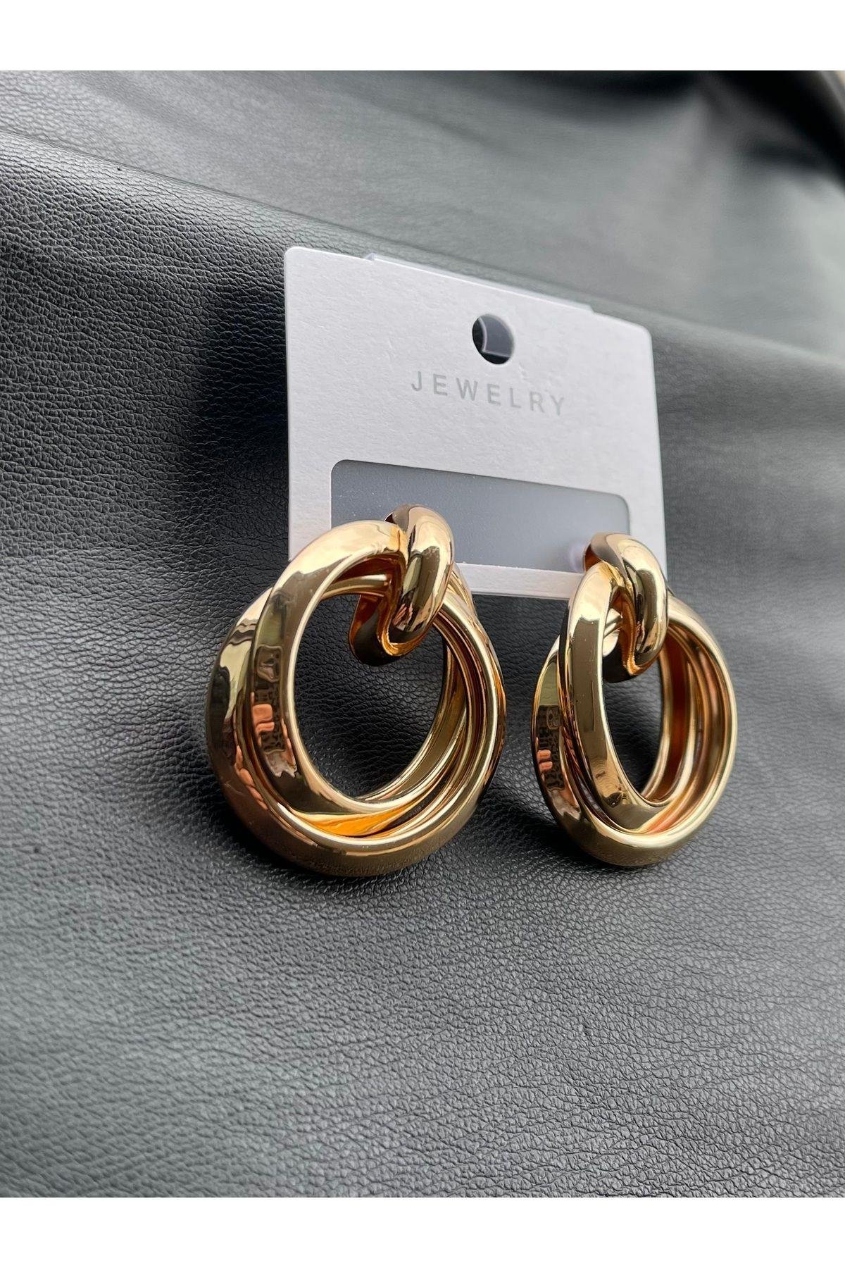 Rose Gold Kalın İçiçe 2’li Halka Model Küpe