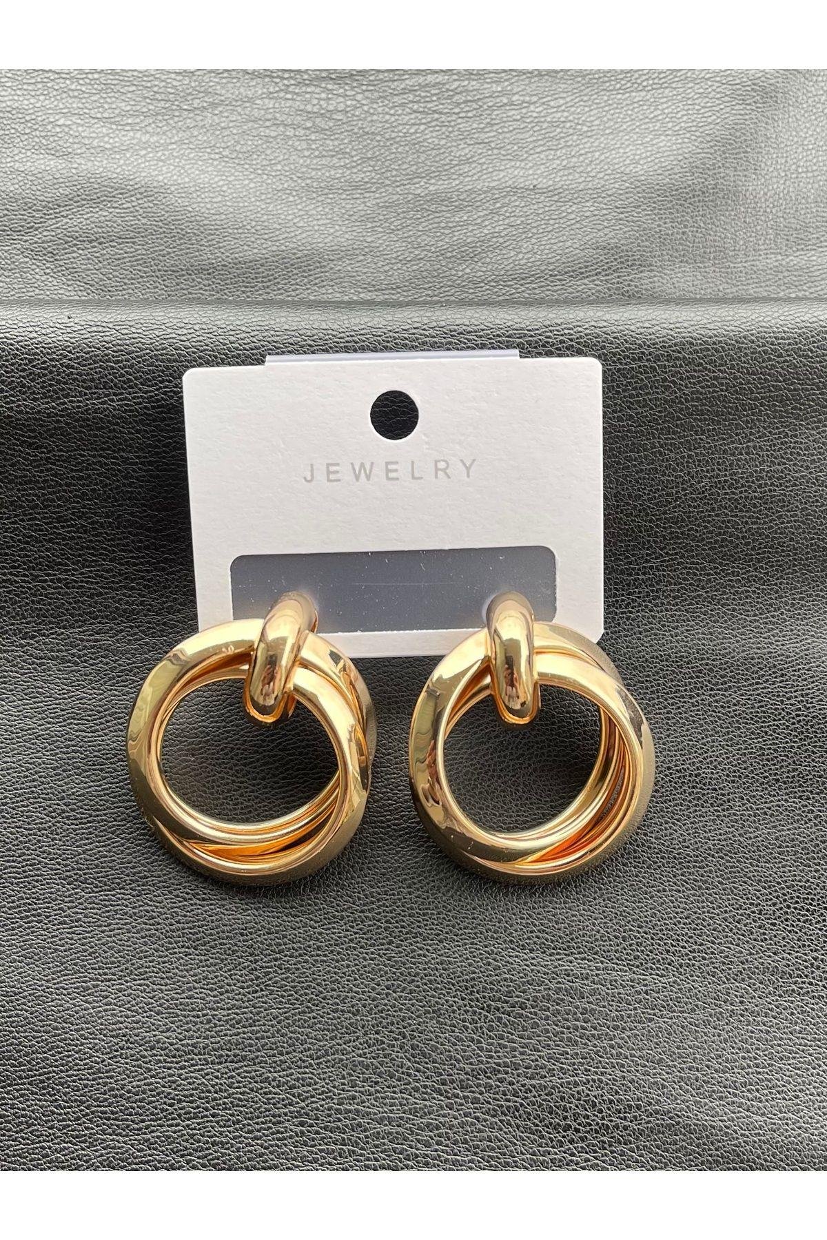 Rose Gold Kalın İçiçe 2’li Halka Model Küpe