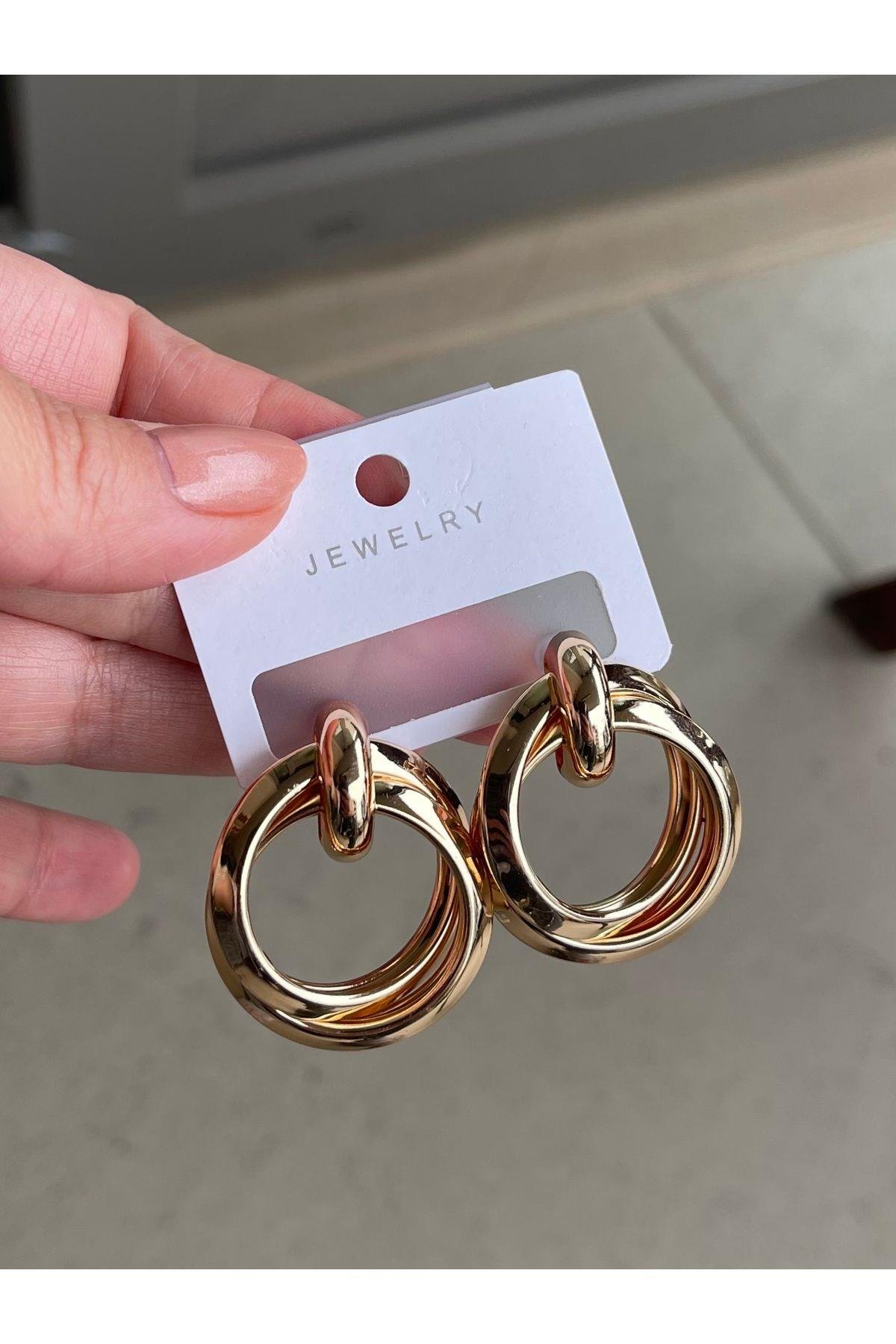Rose Gold Kalın İçiçe 2’li Halka Model Küpe