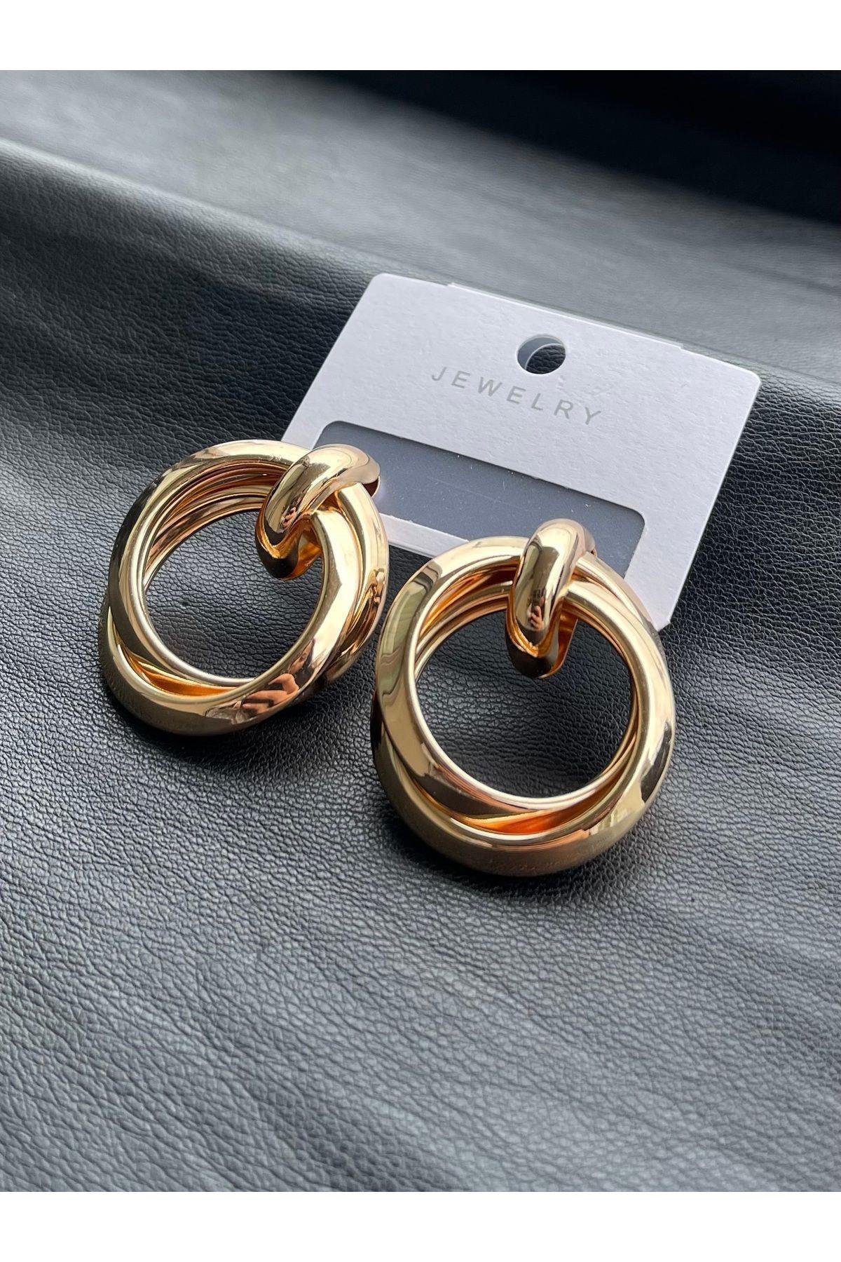 Rose Gold Kalın İçiçe 2’li Halka Model Küpe