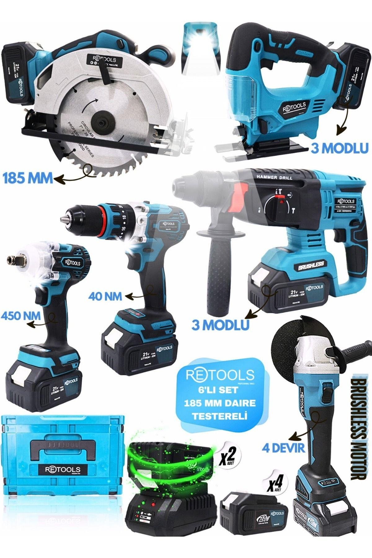 6LI SET 185 MM DAİRE TESTERELİ VE USB IŞIKLI