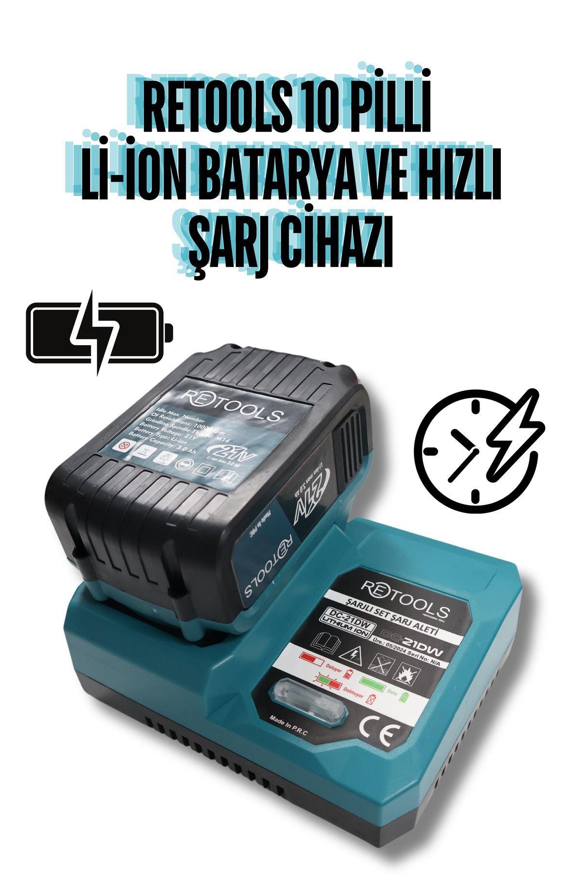 Ultra Hızlı Şarj Cihazı Mavi ve 10 Pilli Li-ion Batarya 21V/3.0AH