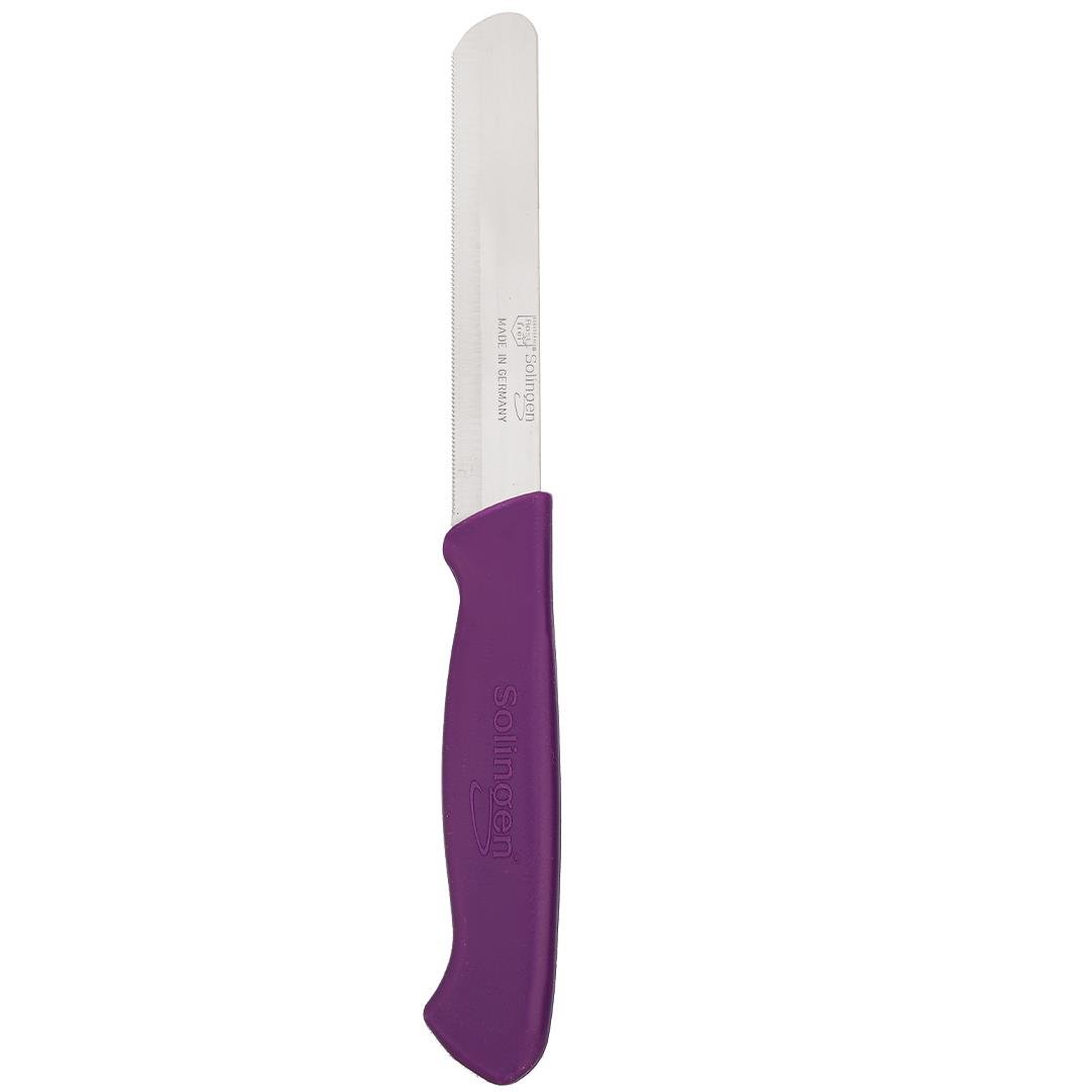 Solingen Ava Mor Bıçak – Tırtıklı, 18,5 cm, Paslanmaz Alman Çeliği, Ergonomik Sap (Tekli)