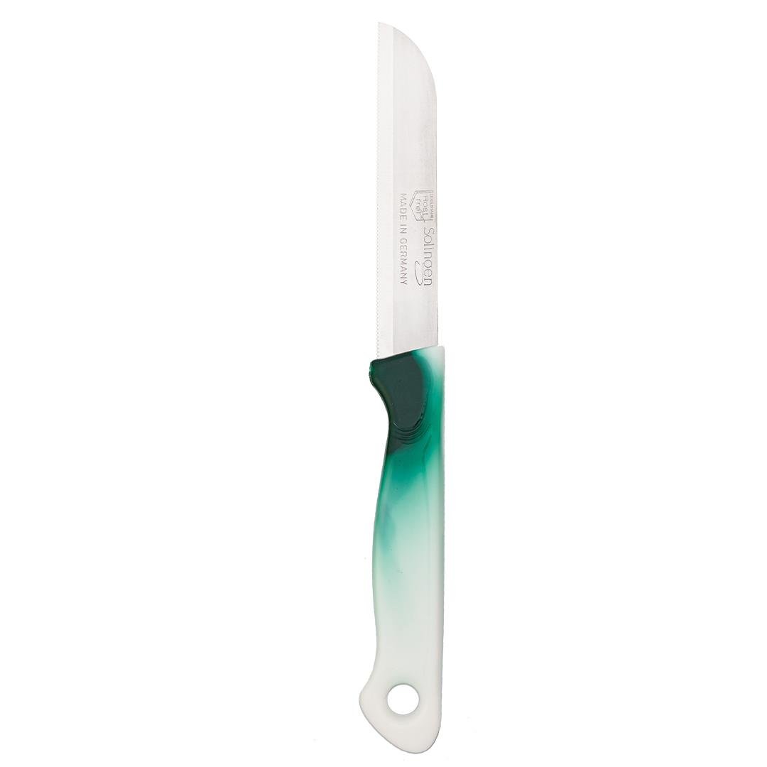Solingen Ebruli Yeşil Tırtıklı Meyve Bıçağı – 18,5 cm, Paslanmaz Alman Çeliği, Ergonomik Sap (Tekli)