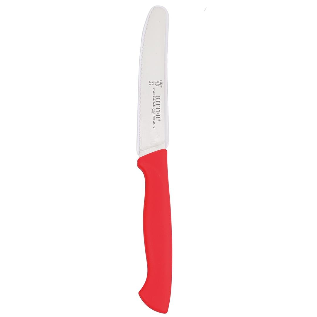 Solingen Kırmızı Sebze Bıçağı – Tırtıklı, 22 cm, Paslanmaz Alman Çeliği, Ergonomik Sap (Tekli)