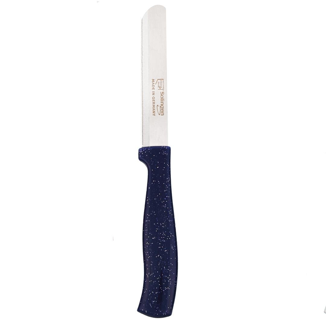 Solingen Mavi Simli Ava Bıçak – 22 cm, Tırtıklı Ağız, Paslanmaz Alman Çeliği