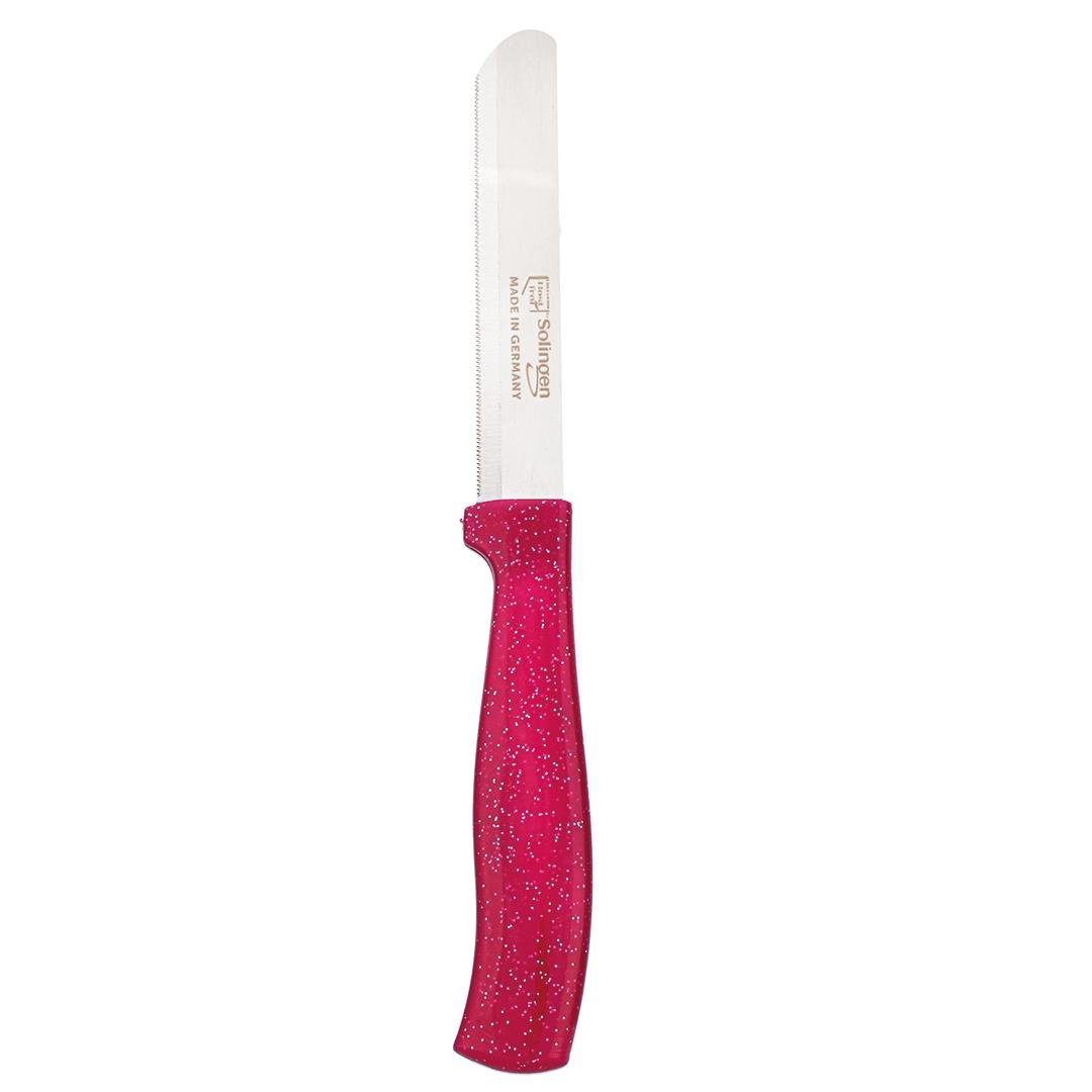 Solingen Pembe Simli Ava Bıçak – 22 cm, Tırtıklı Ağız, Paslanmaz Alman Çeliği