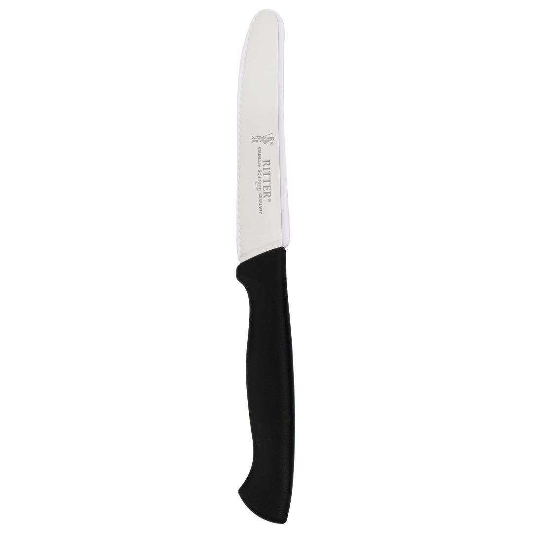 Solingen Siyah Sebze Bıçağı – Tırtıklı, 22 cm, Paslanmaz Alman Çeliği, Ergonomik Sap (Tekli)