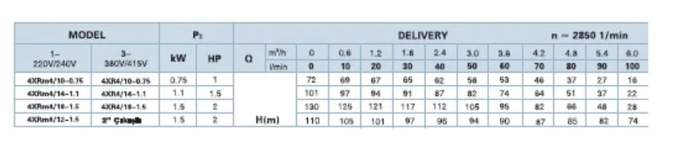 4XRM4/18-1.5 – 4” Trifaze Dalgıç Kuyu Pompası (2 HP / 380V)
