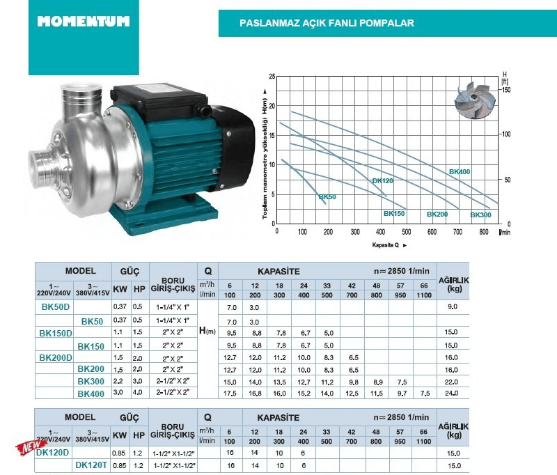 BK150D 1.5 HP Paslanmaz Açık Fanlı Temiz Su Pompası