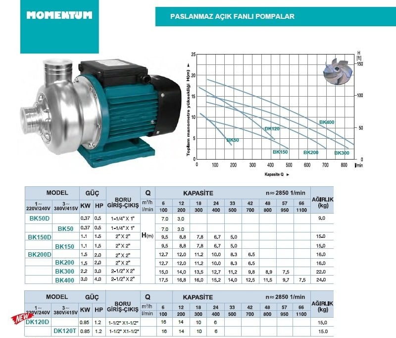 BK400 4 HP Paslanmaz Kapalı Fanlı Temiz Su Pompası