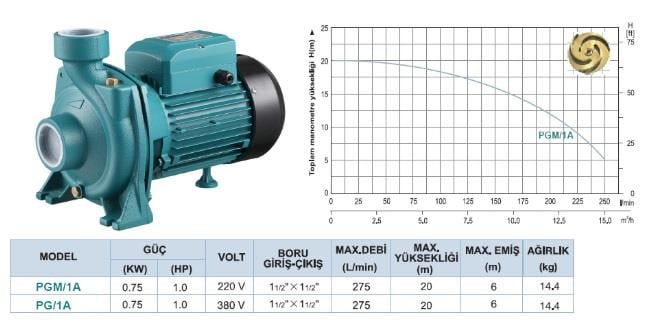 PG/1A 1 HP Açık Fanlı Yüksek Debili Pompa
