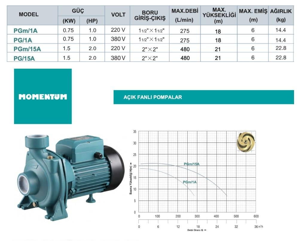 PGm/15A 2 HP Açık Fanlı Yüksek Debili Pompa
