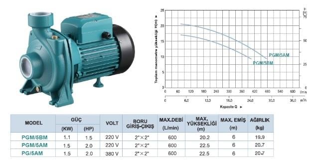 PHM/5AM 2 HP Tek Fanlı Pompa