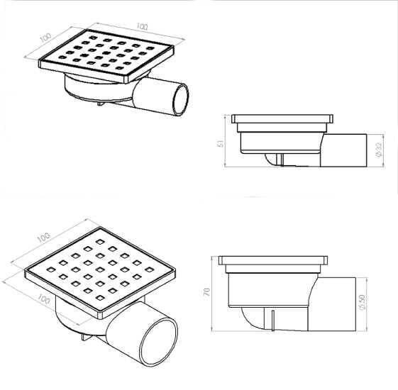 TEMA 10x10 PREMİUM 50 Y.ÇIK.KOM.KROM YER SİFONU 