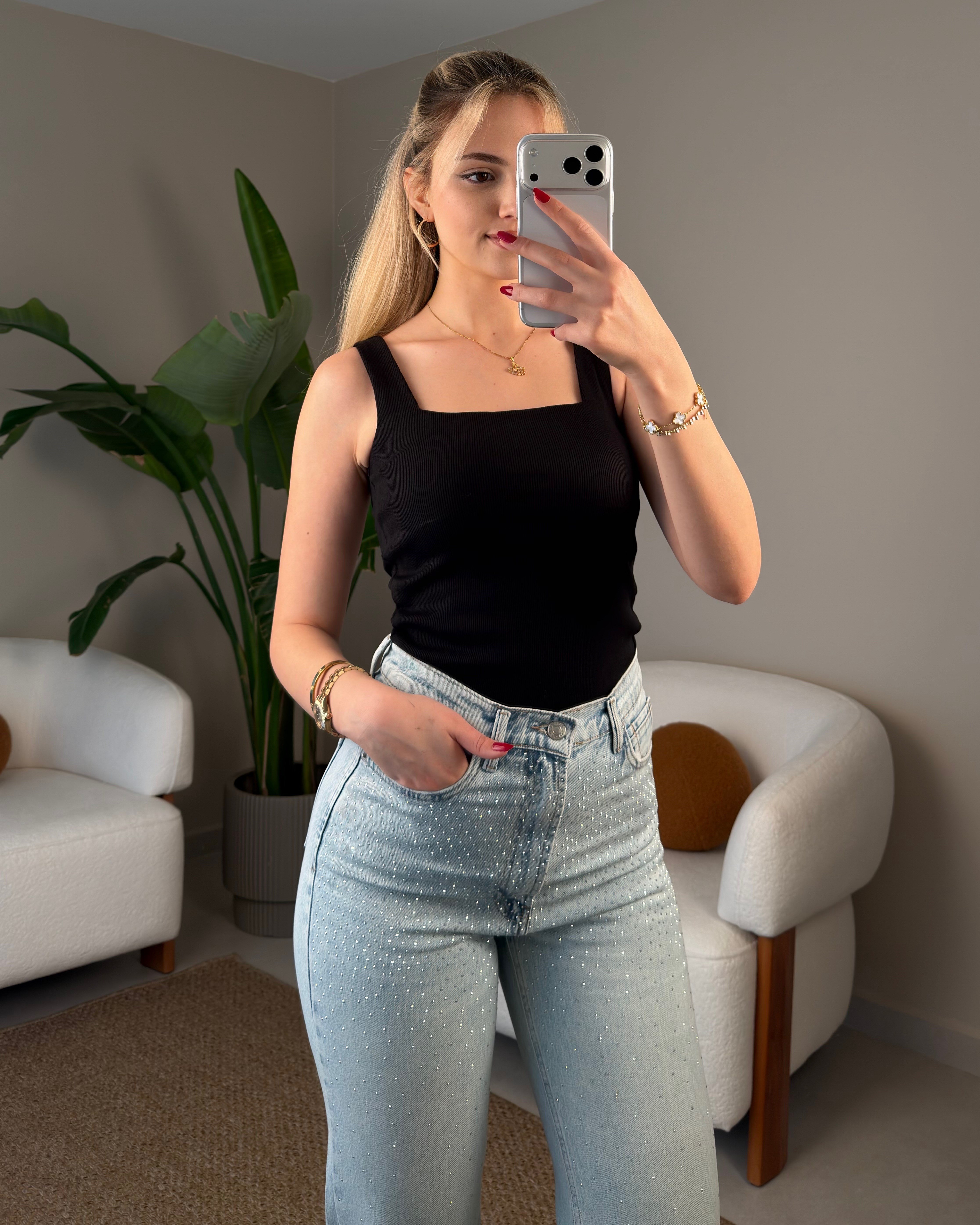 AÇIK MAVİ STRAIHGT TAŞLI JEAN