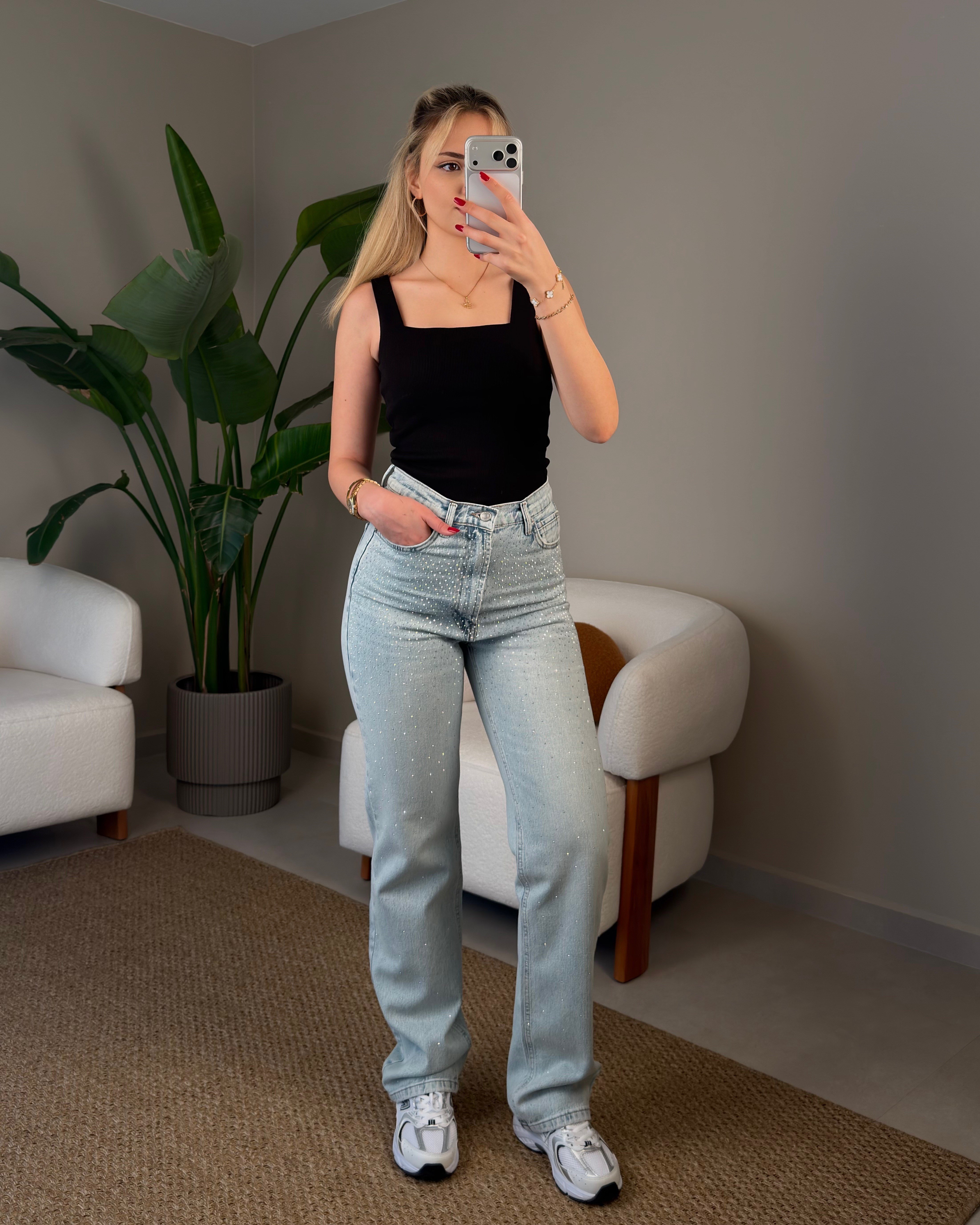 AÇIK MAVİ STRAIHGT TAŞLI JEAN