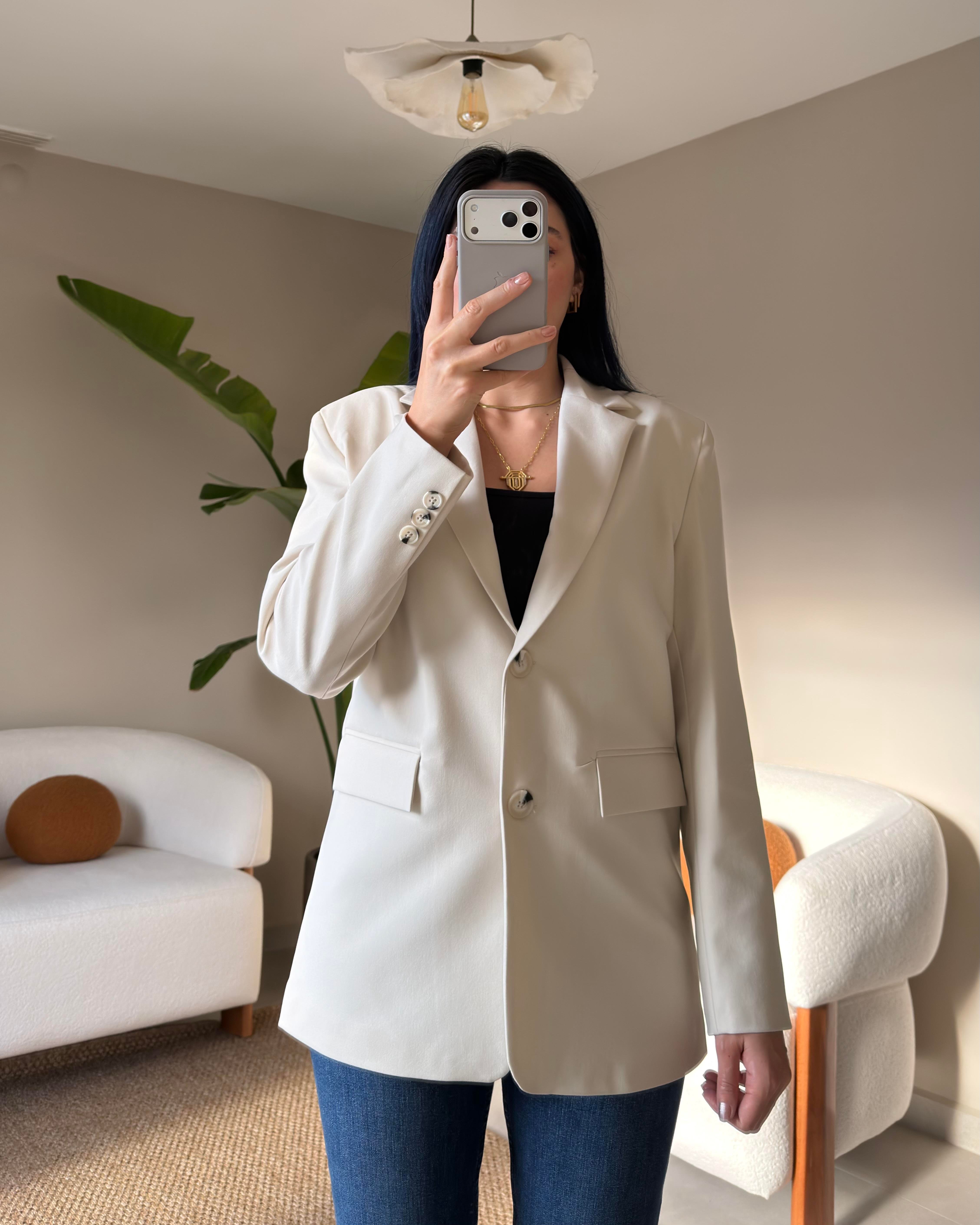 BEJ ARKASI DÜĞME DETAYLI BLAZER