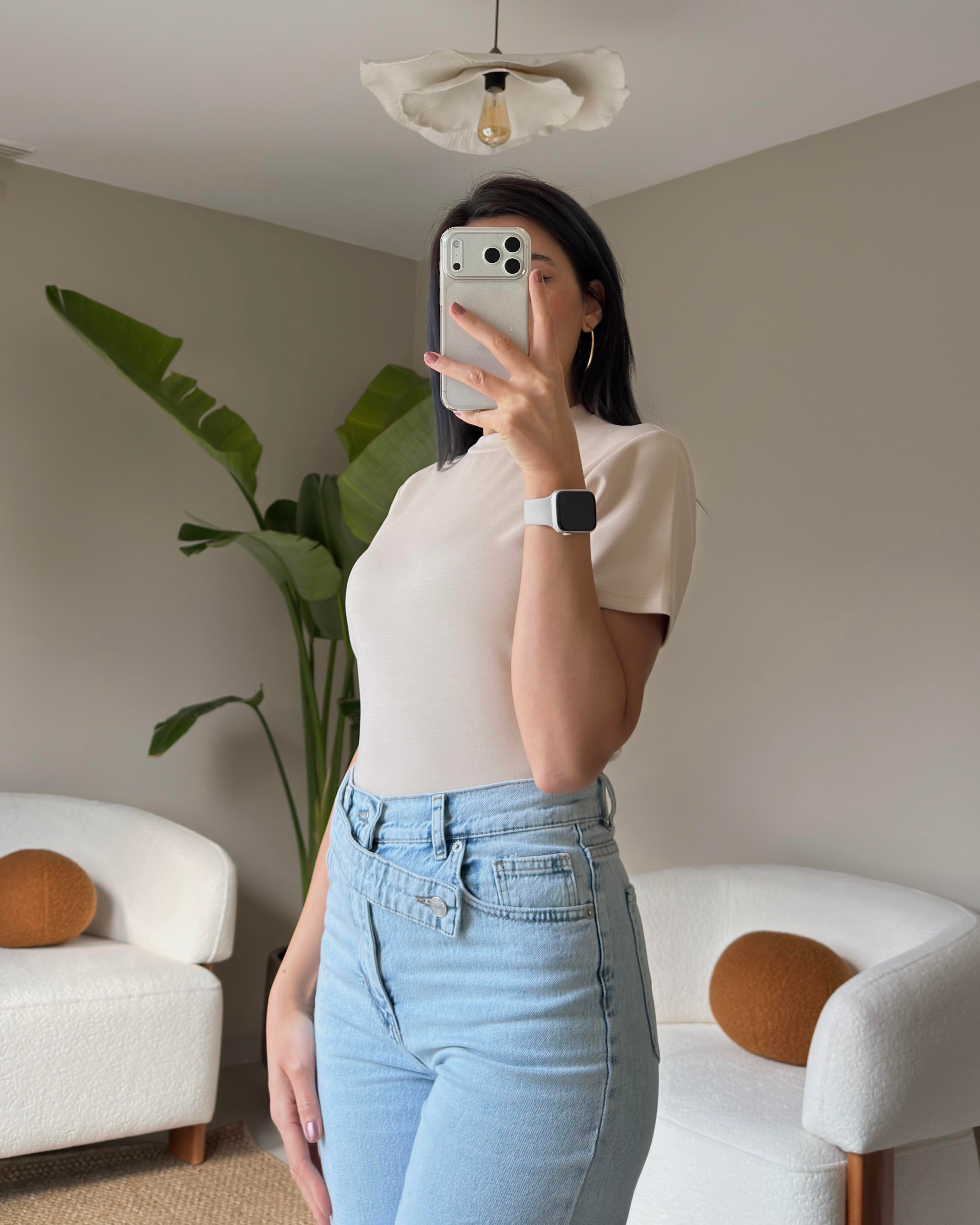 BEJ KISA KOLLU CROP TİŞÖRT