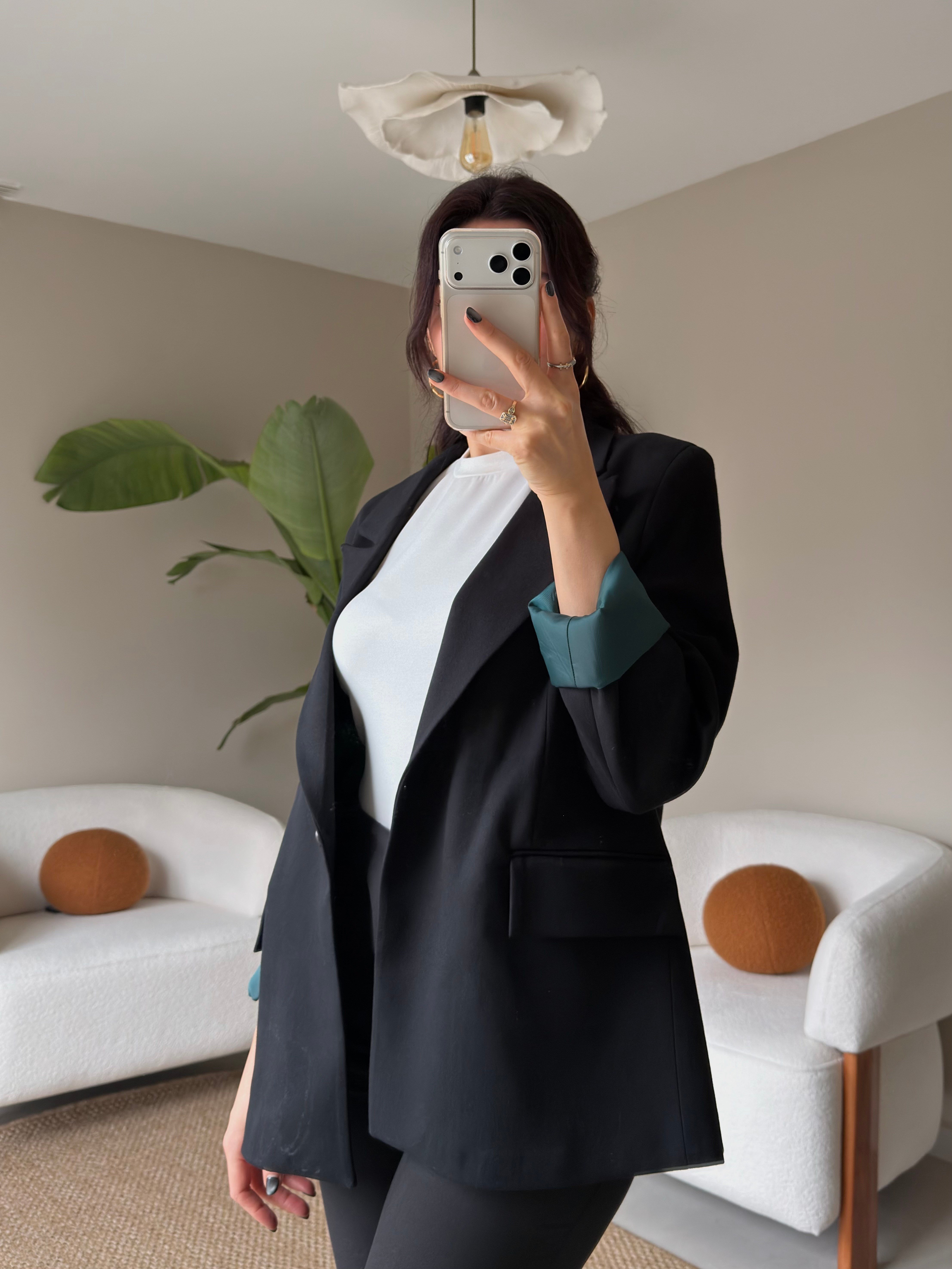 HAKİ ASTARLI SİYAH BLAZER CEKET