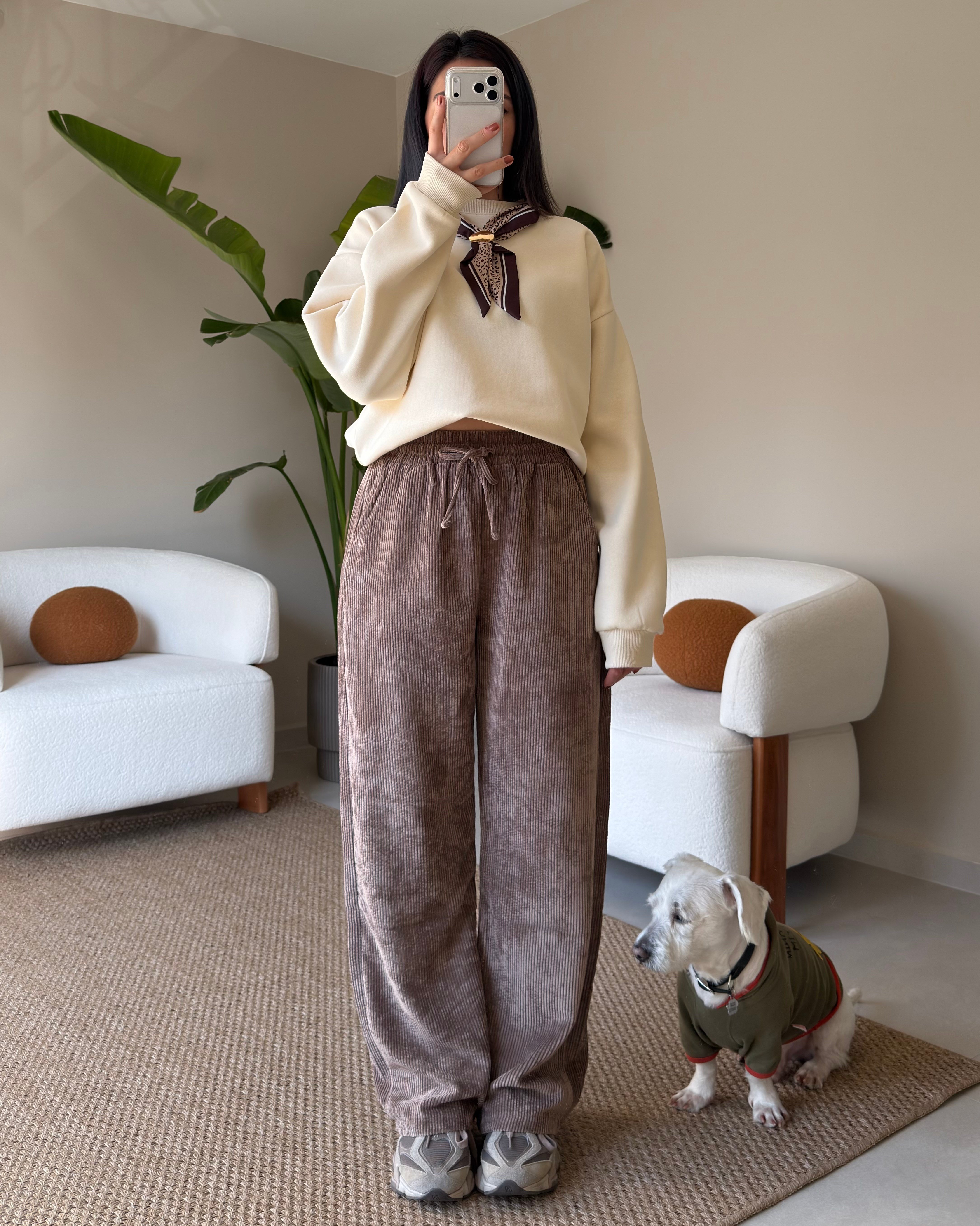 LEOPAR FULARLI EKRU SWEATSHIRT