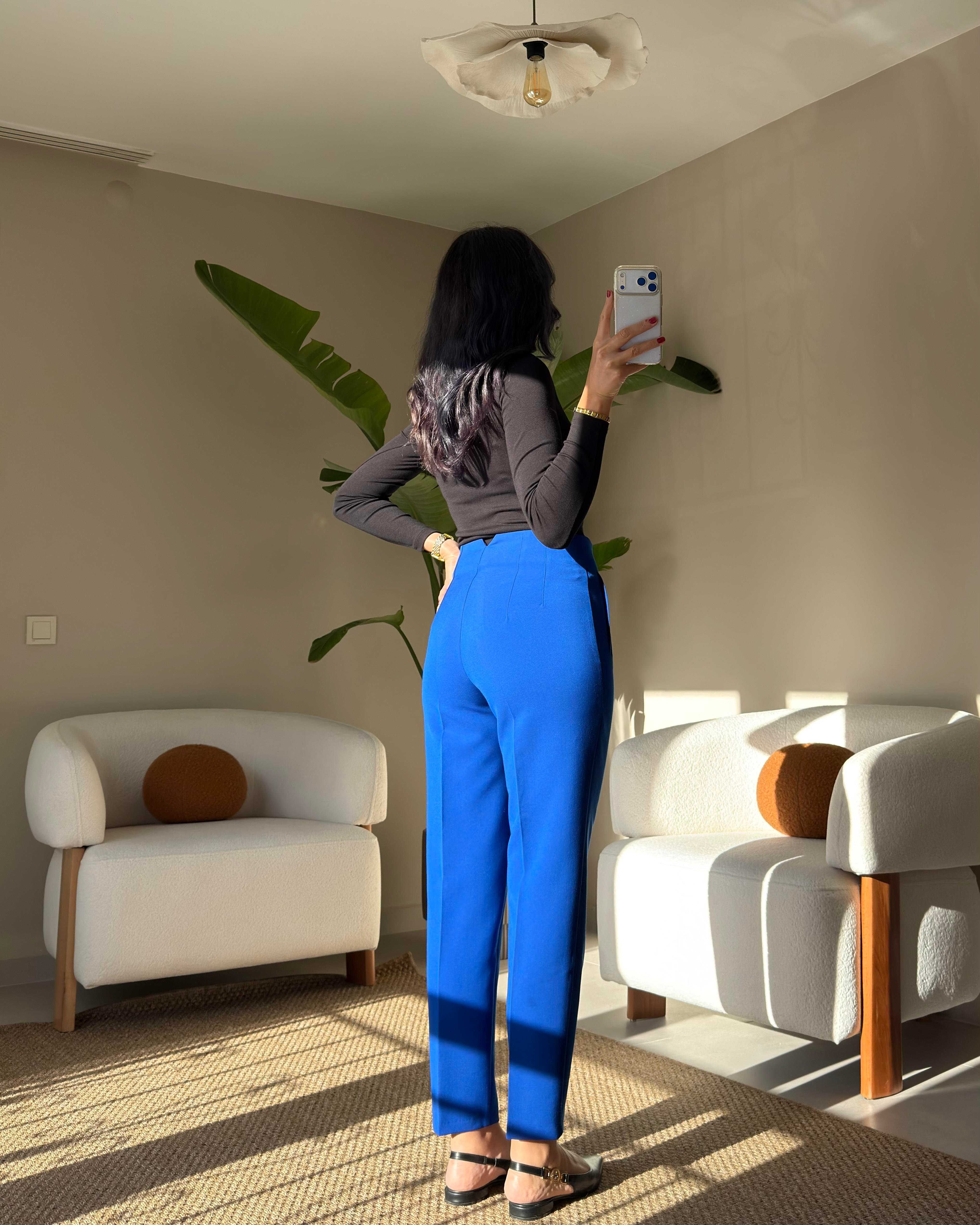 SAKS MAVİSİ ÖNÜ PENSLİ PANTOLON