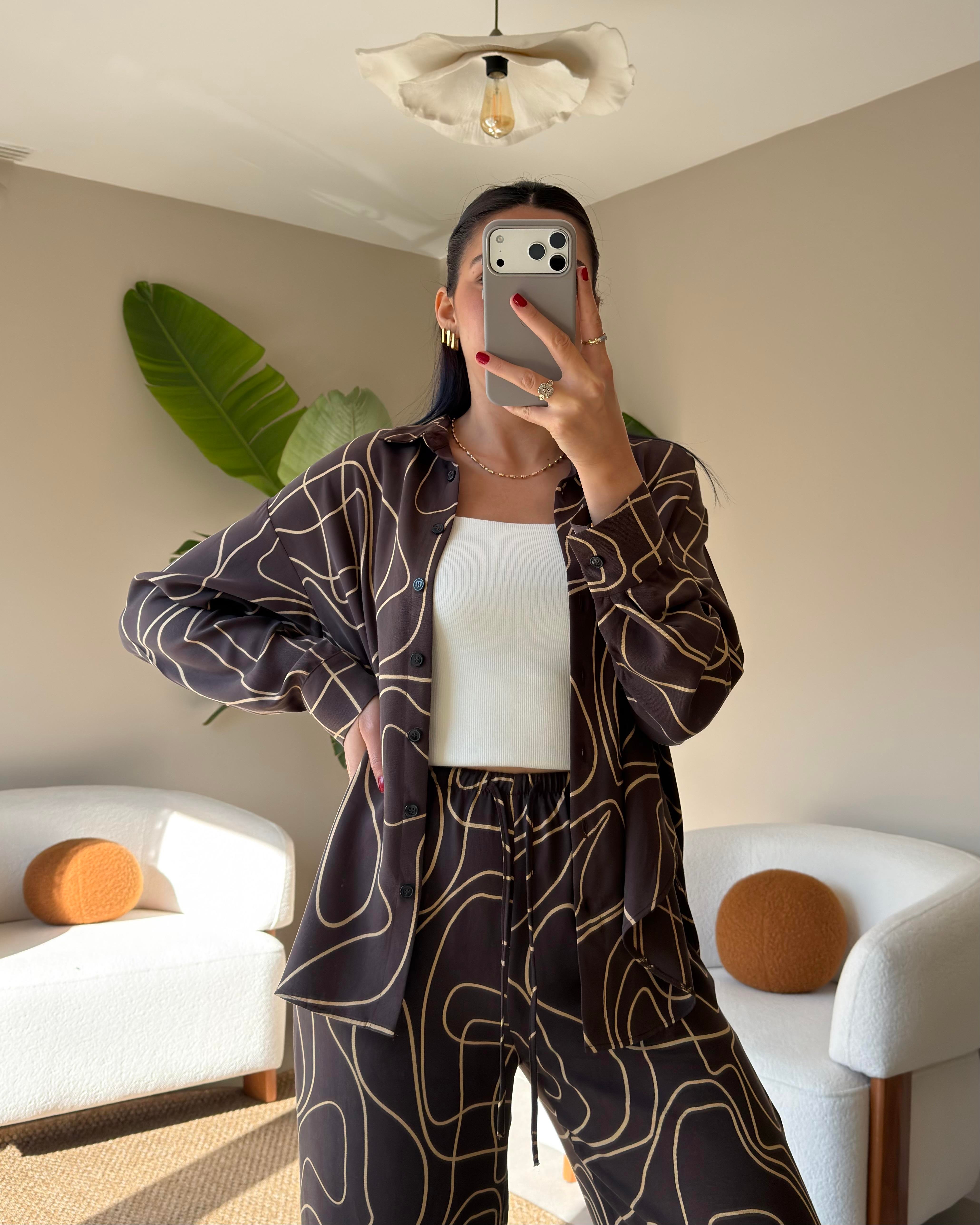 Sarı Çizgili Tencel Pantolon&Gömlek Takım