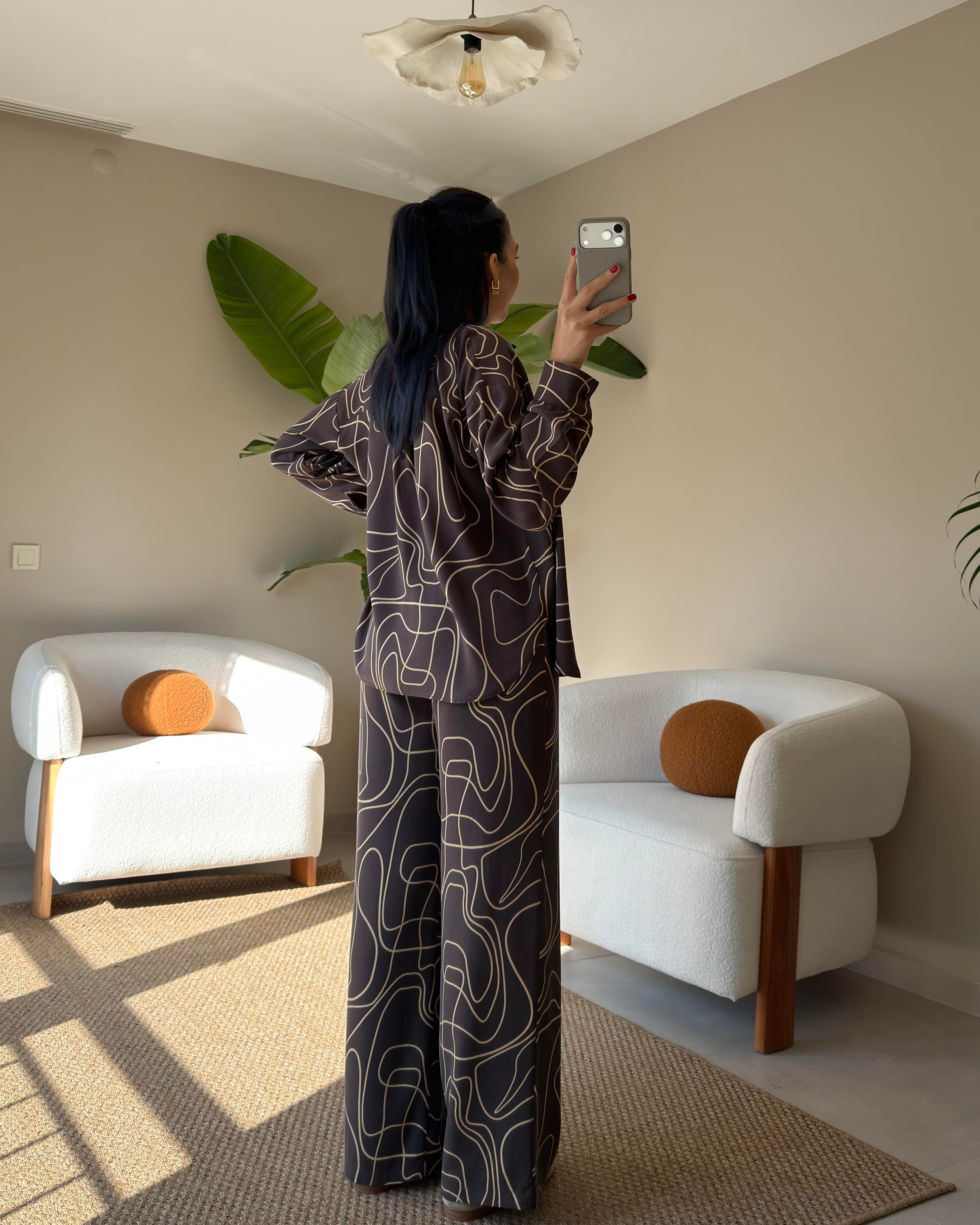 Sarı Çizgili Tencel Pantolon&Gömlek Takım