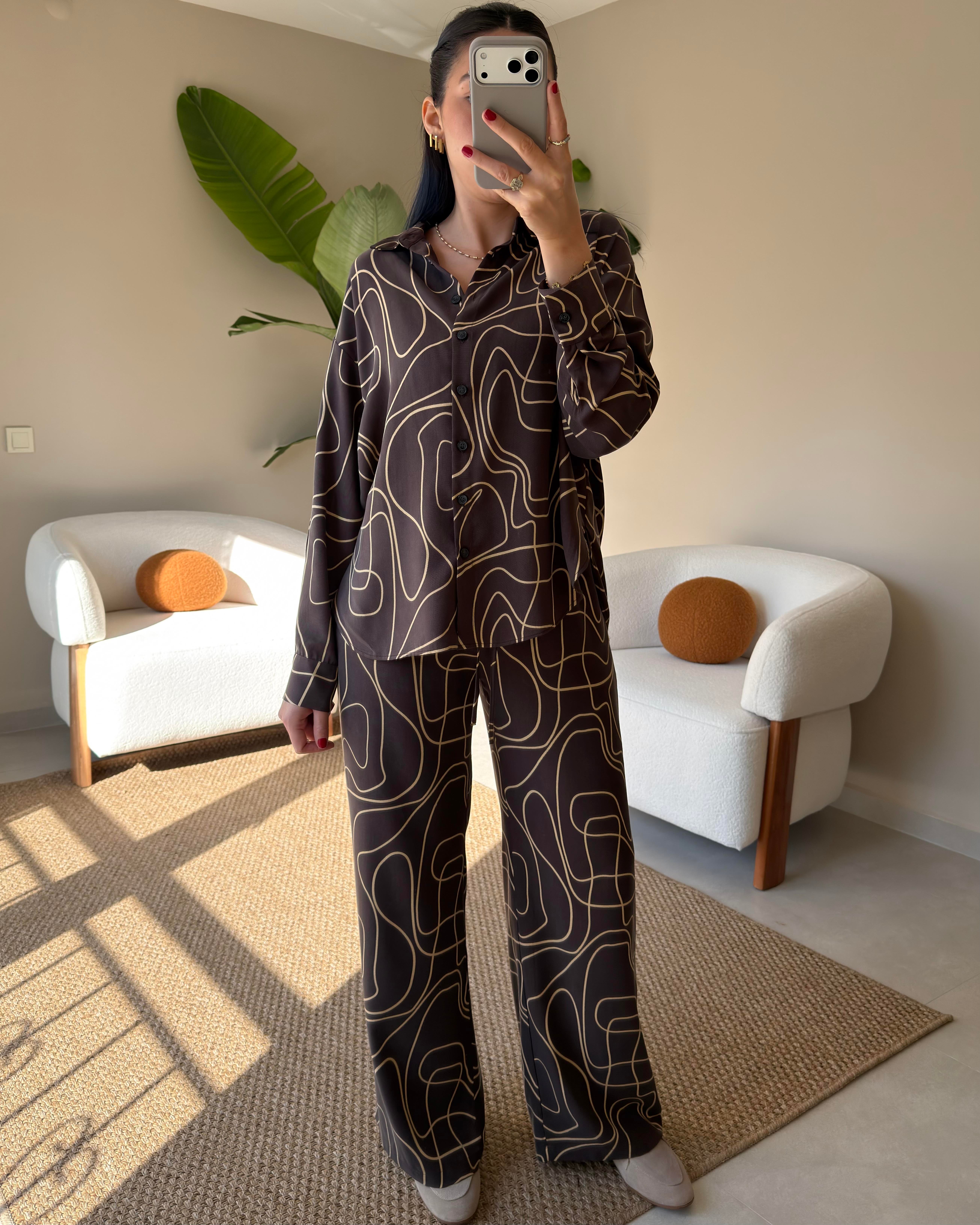 Sarı Çizgili Tencel Pantolon&Gömlek Takım