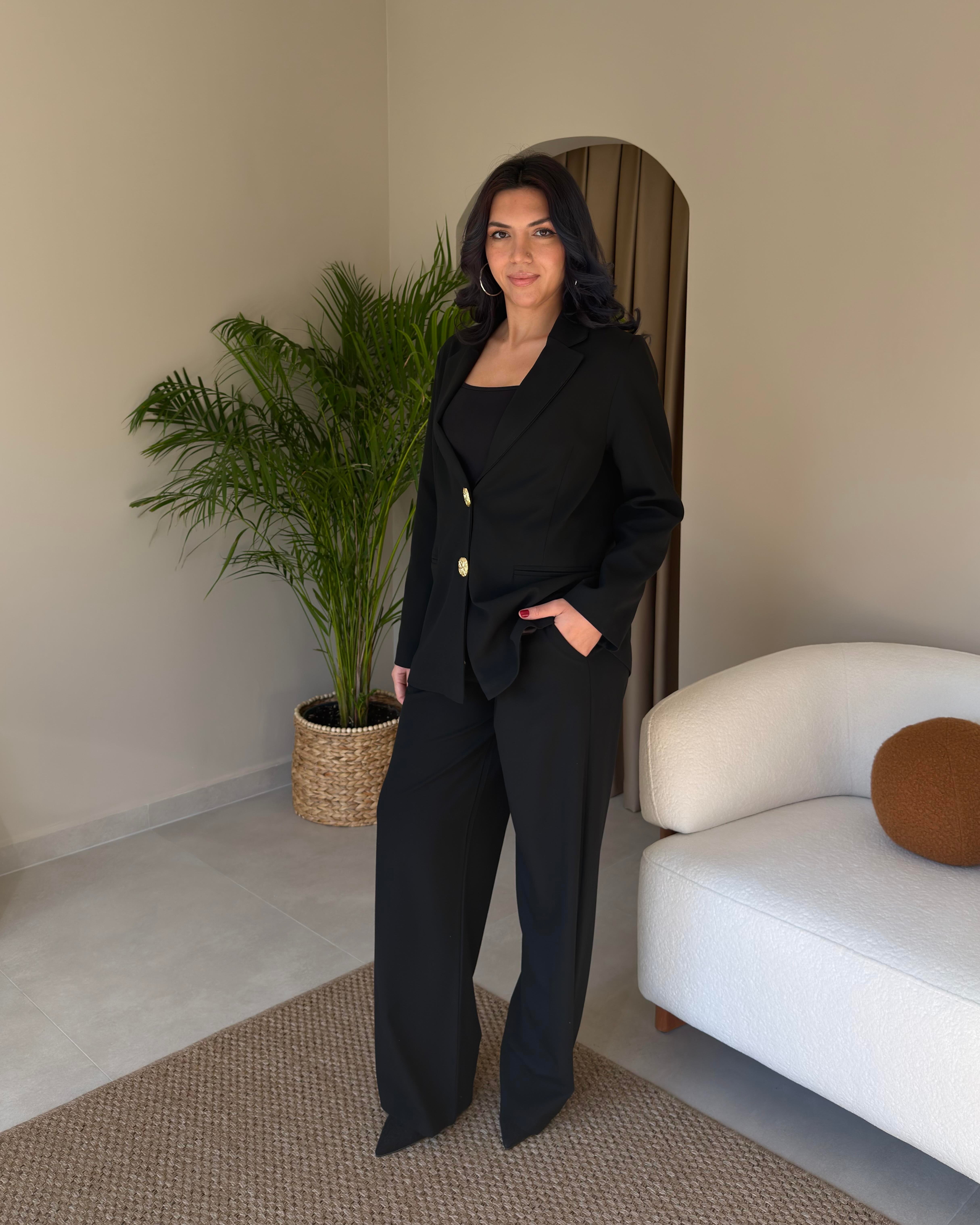 SİYAH ÇİFT GOLD DÜĞMELİ BLAZER TAKIM
