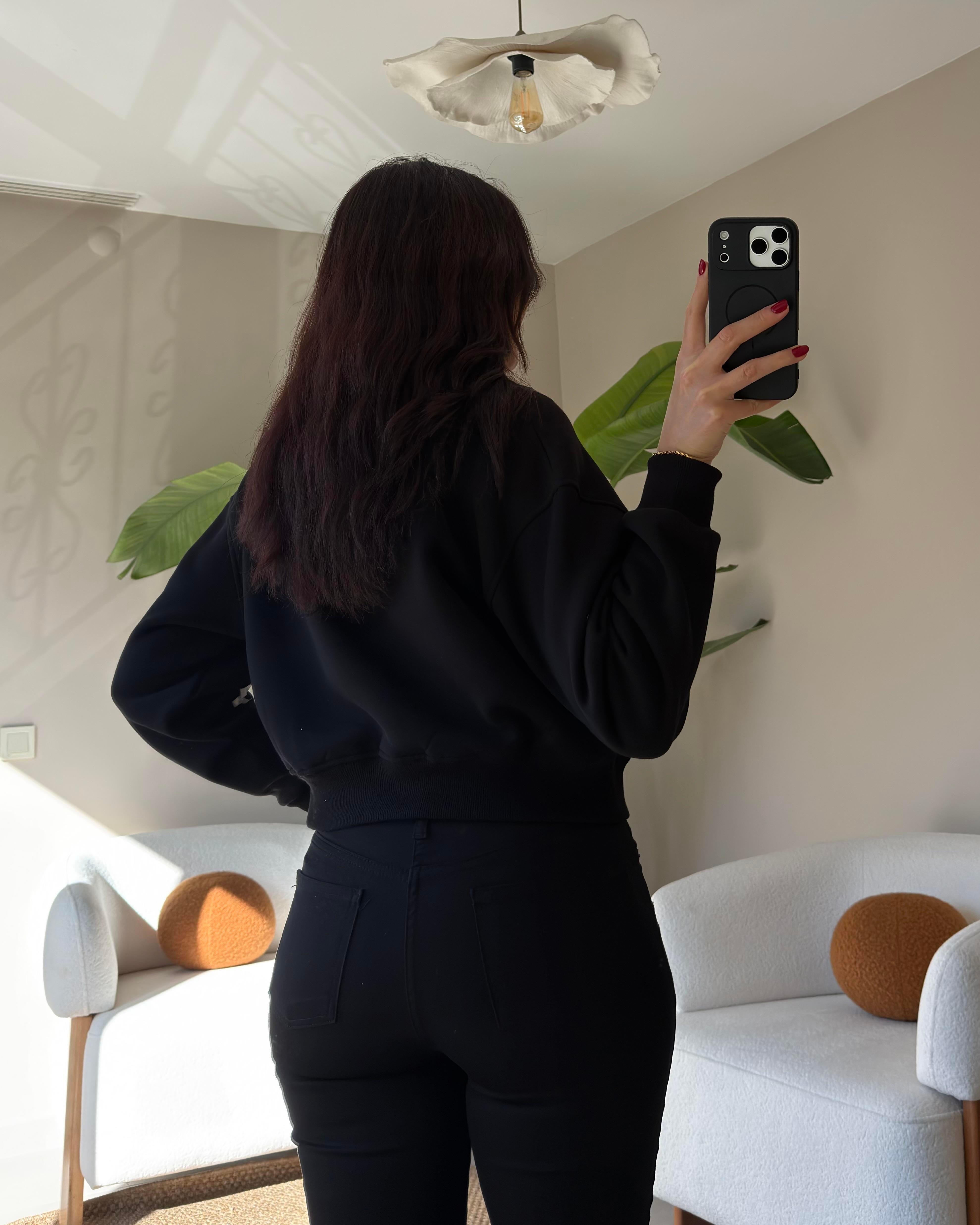 SİYAH KURDELELİ SWEATSHİRT
