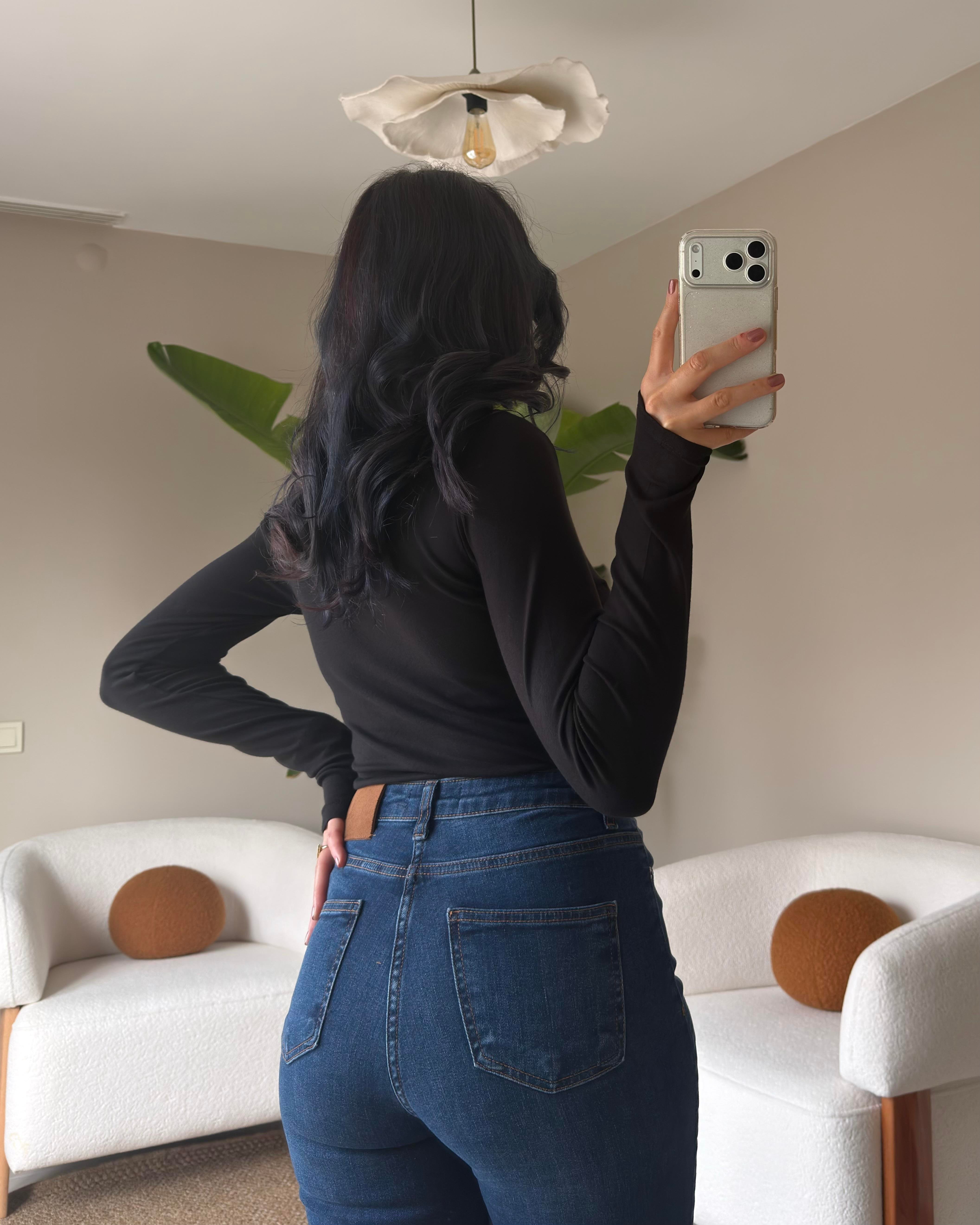 SİYAH PARMAK GEÇMELİ BODY
