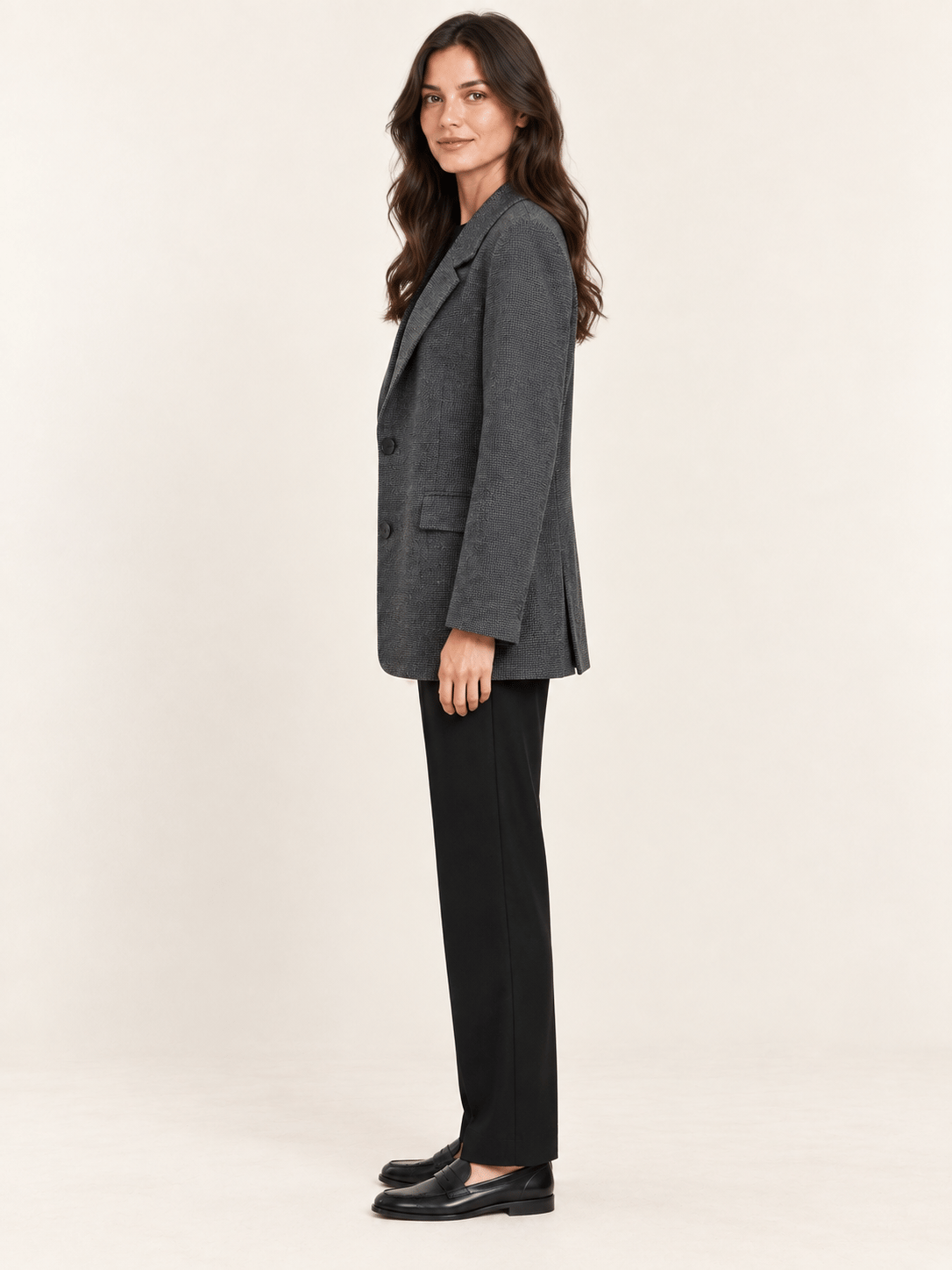 Dokulu Kumaş İki Düğmeli Blazer Ceket