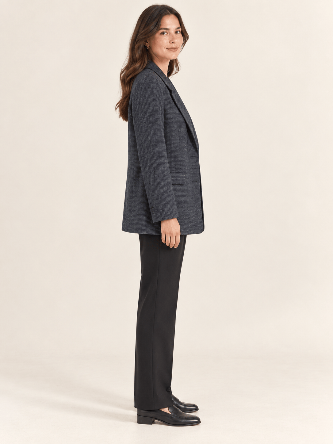 Dokulu Kumaş İki Düğmeli Blazer Ceket