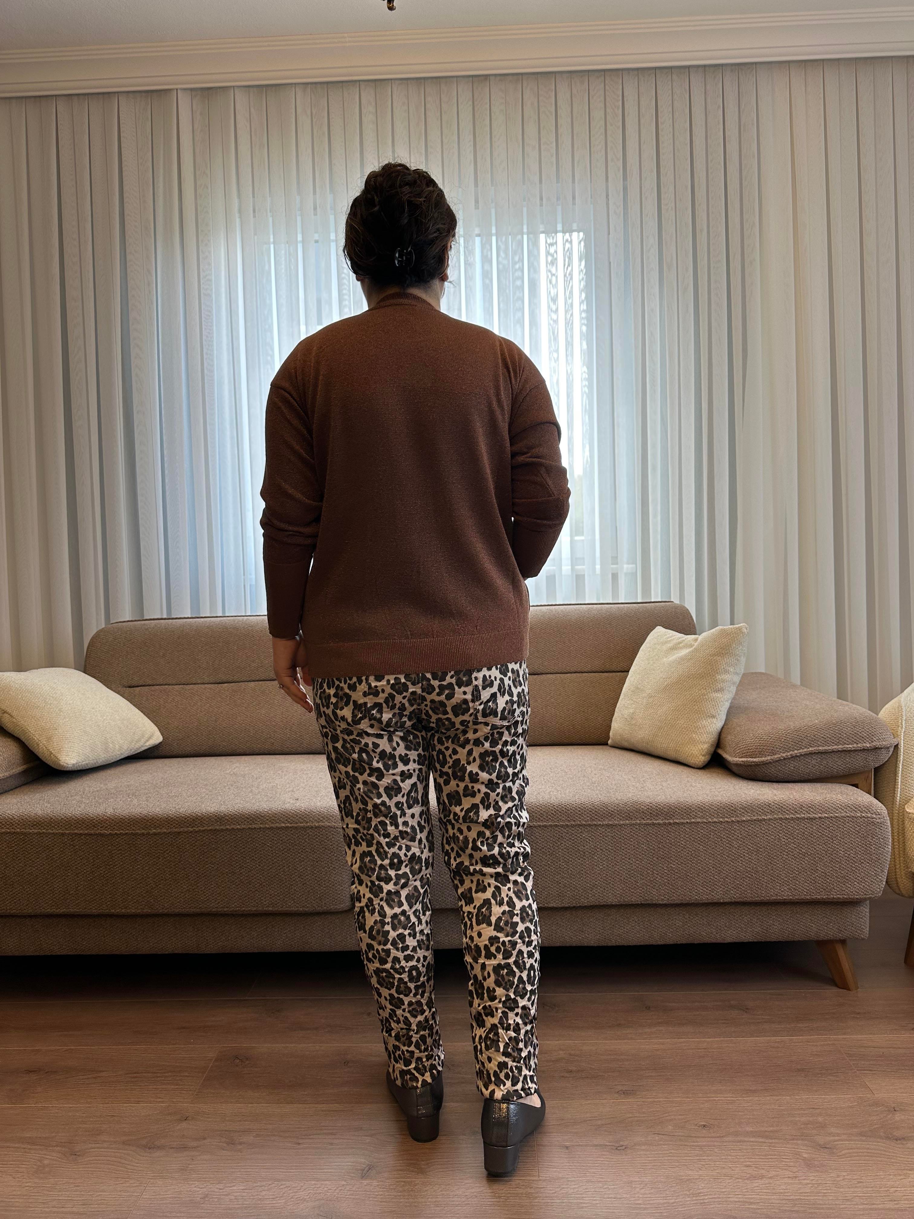 Leopar Desenli İtalyan Saten Pantolon