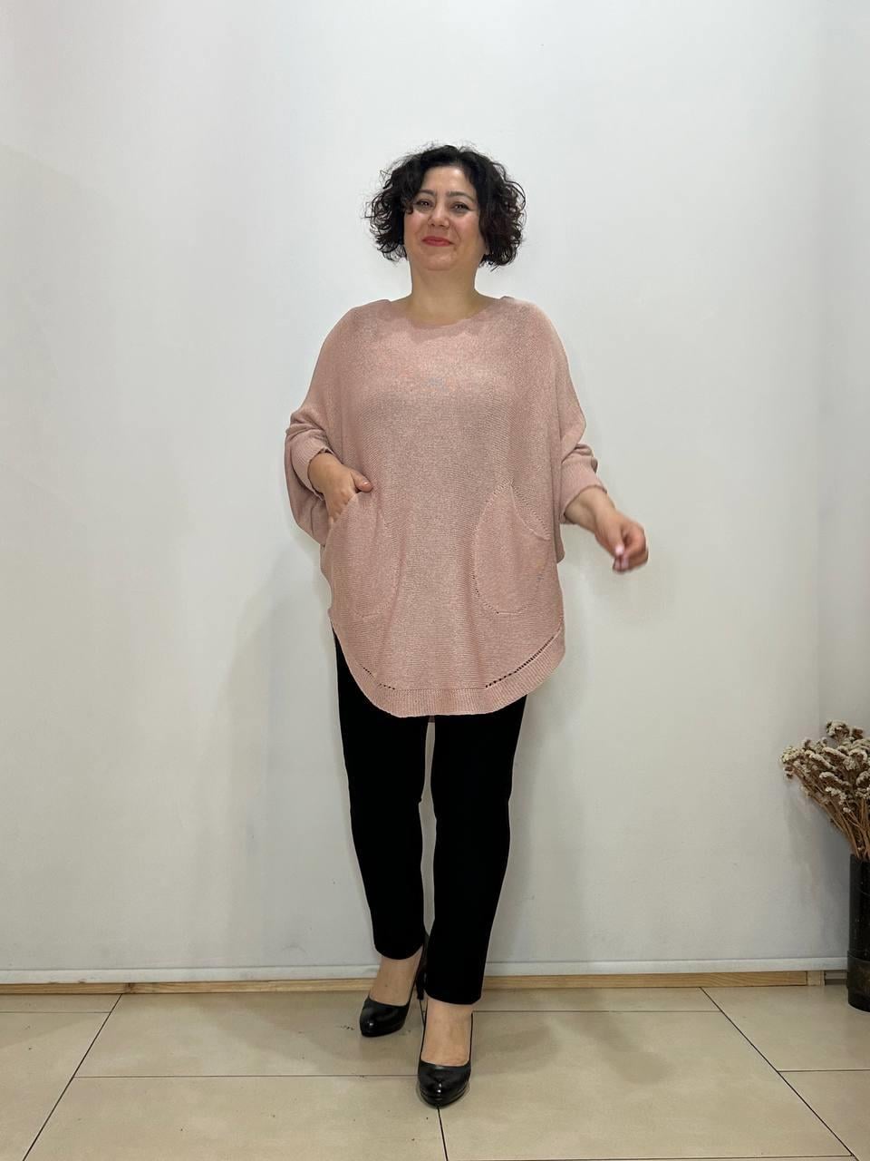 Pamuklu Merserize Oval Kesim Cepli Salaş Bluz