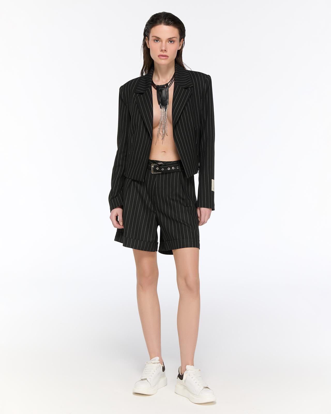Tasarım Çizgili Kısa Blazer Ceket