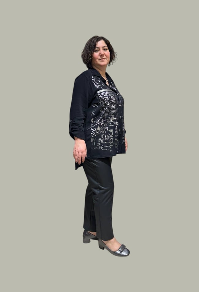 Varak Yazı Baskılı Oversize Gömlek