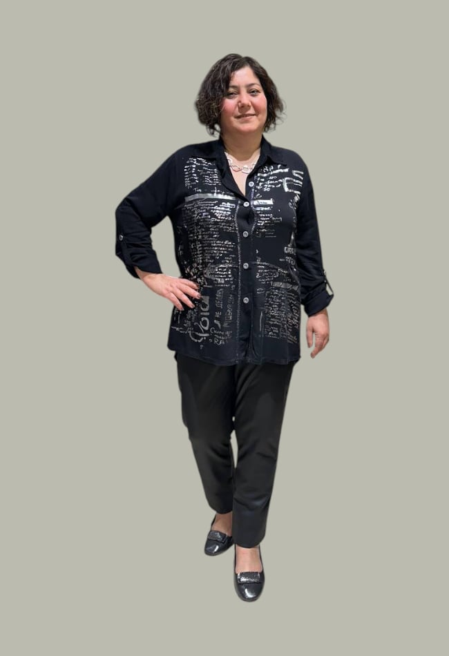 Varak Yazı Baskılı Oversize Gömlek