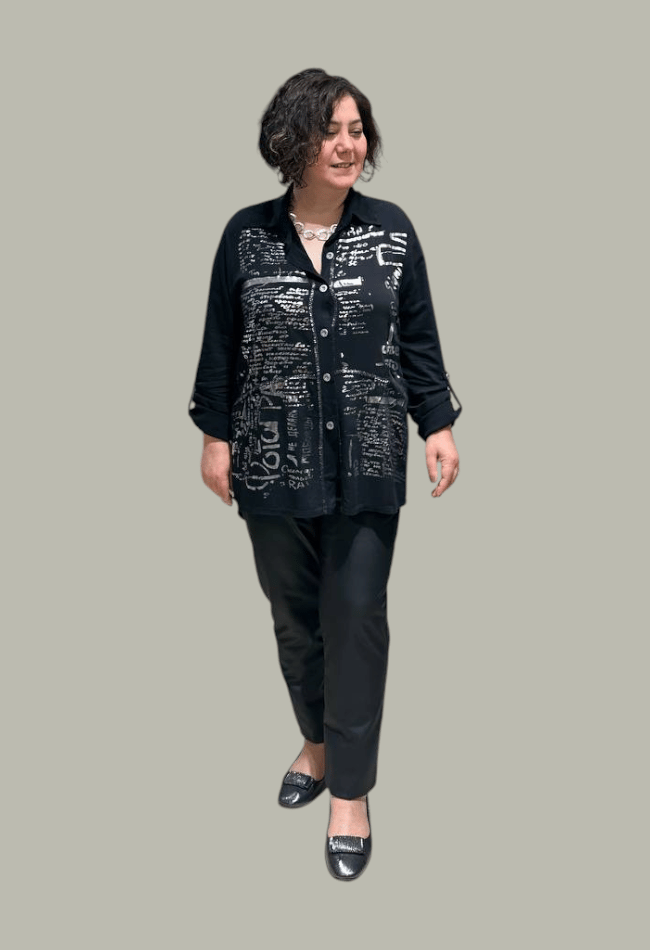 Varak Yazı Baskılı Oversize Gömlek