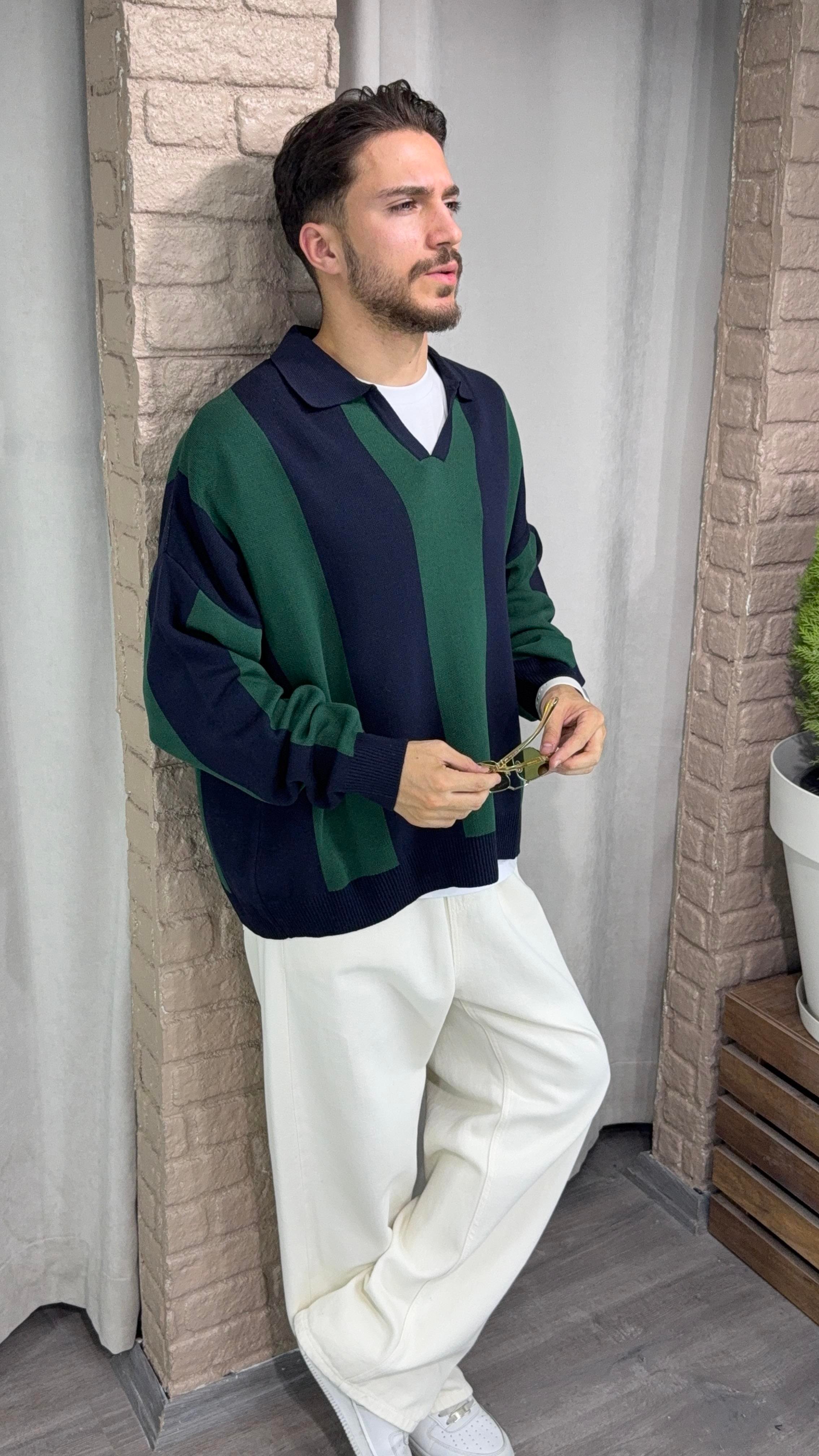 89 Yazılı Polo Yaka Oversize Kazak