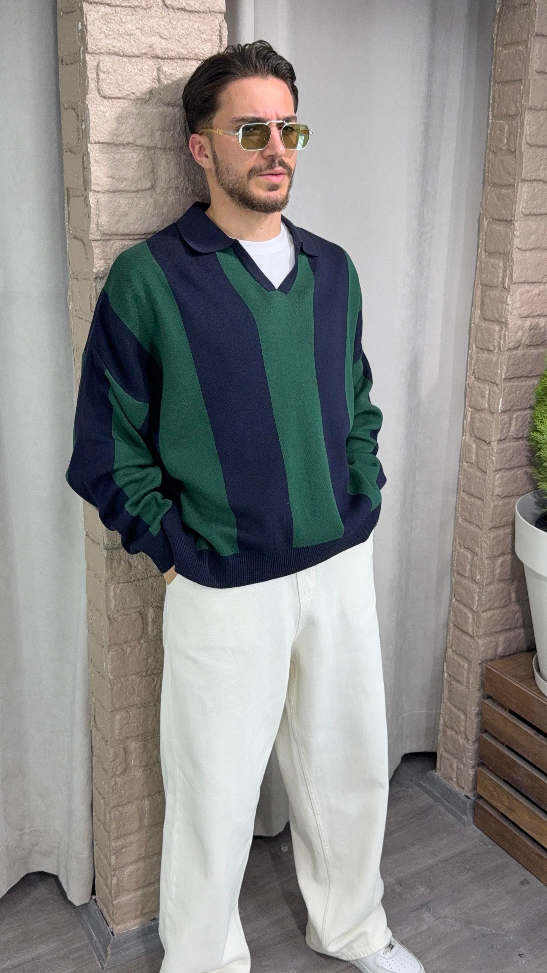 89 Yazılı Polo Yaka Oversize Kazak