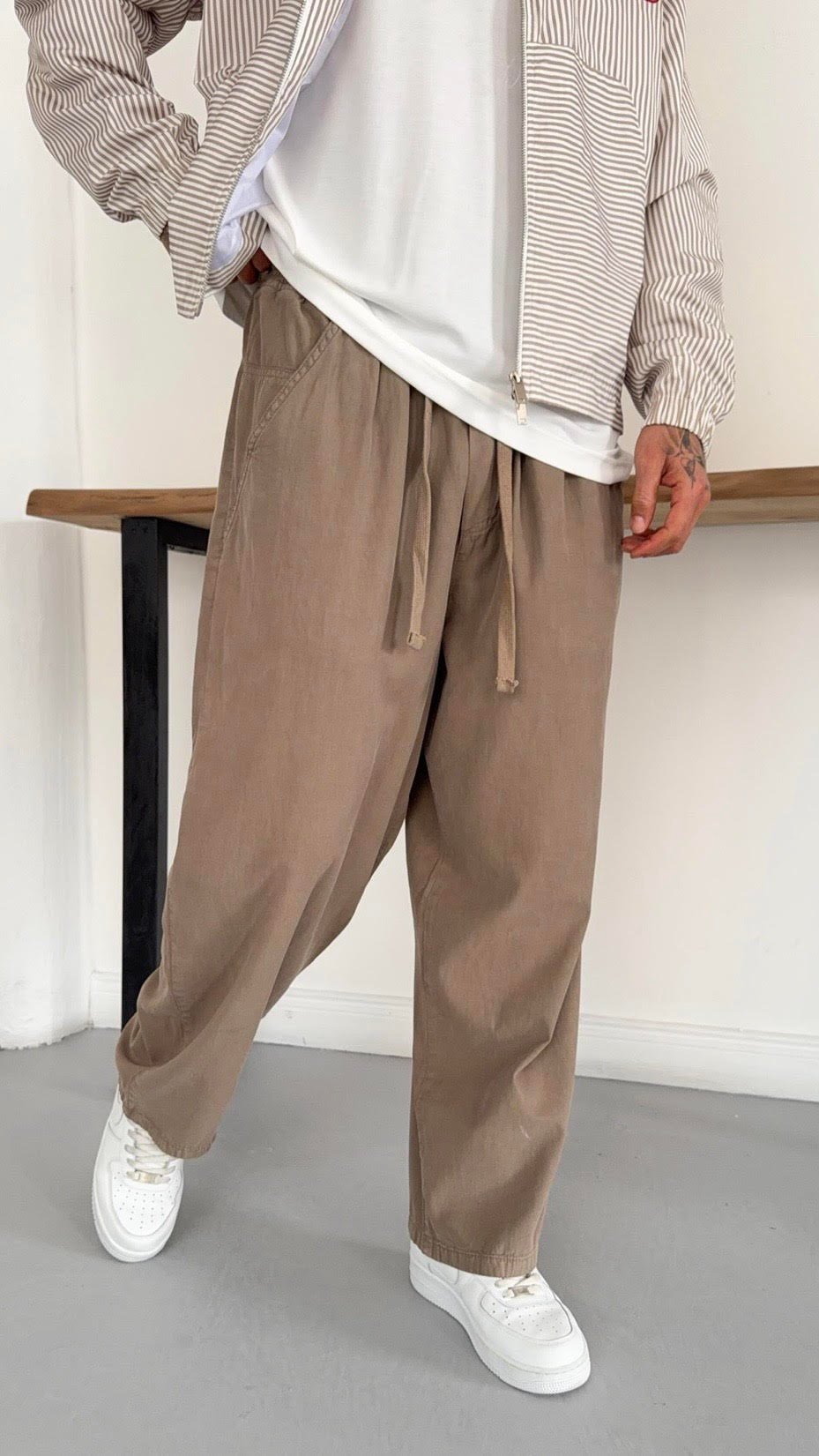 Açık Kahve Yıkamalı Super Baggy Pantolon