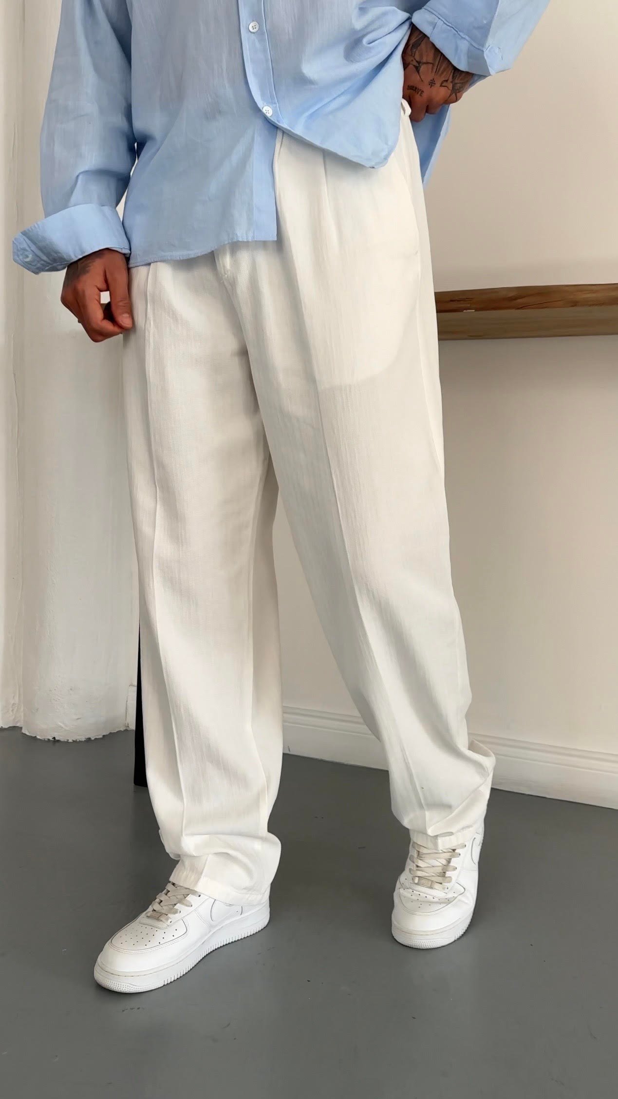 Baggy Çizgi Desen Kemerli Pamuk Pantolon