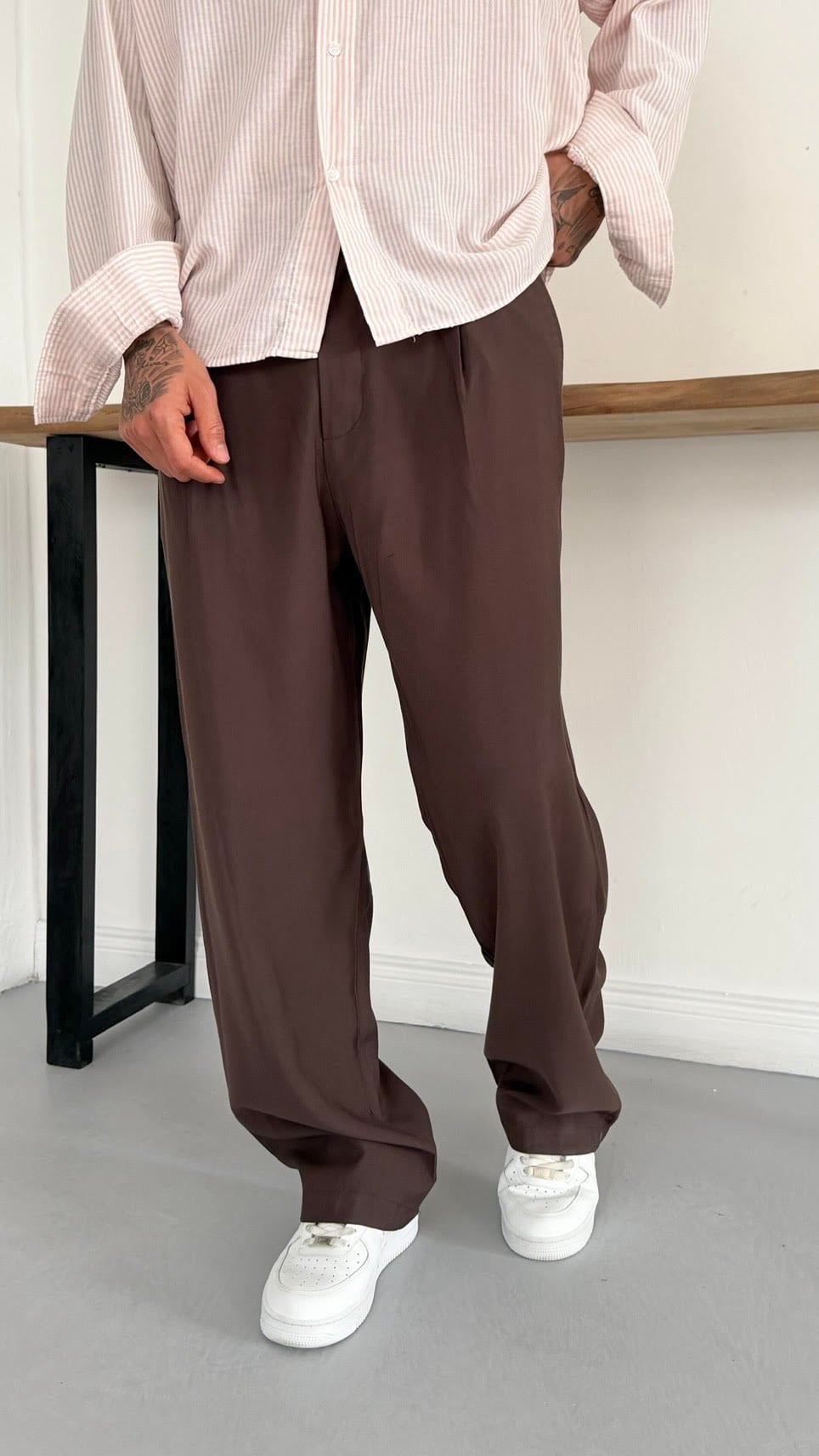 Baggy Kemerli Kahve Pantolon