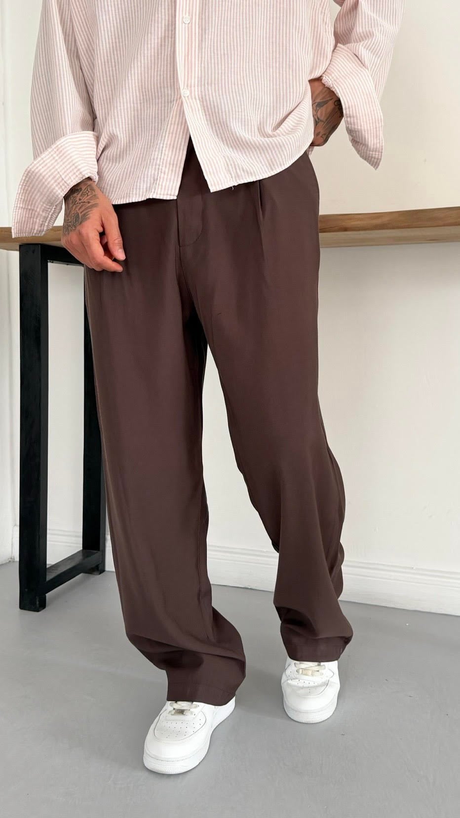 Baggy Kemerli Kahve Pantolon