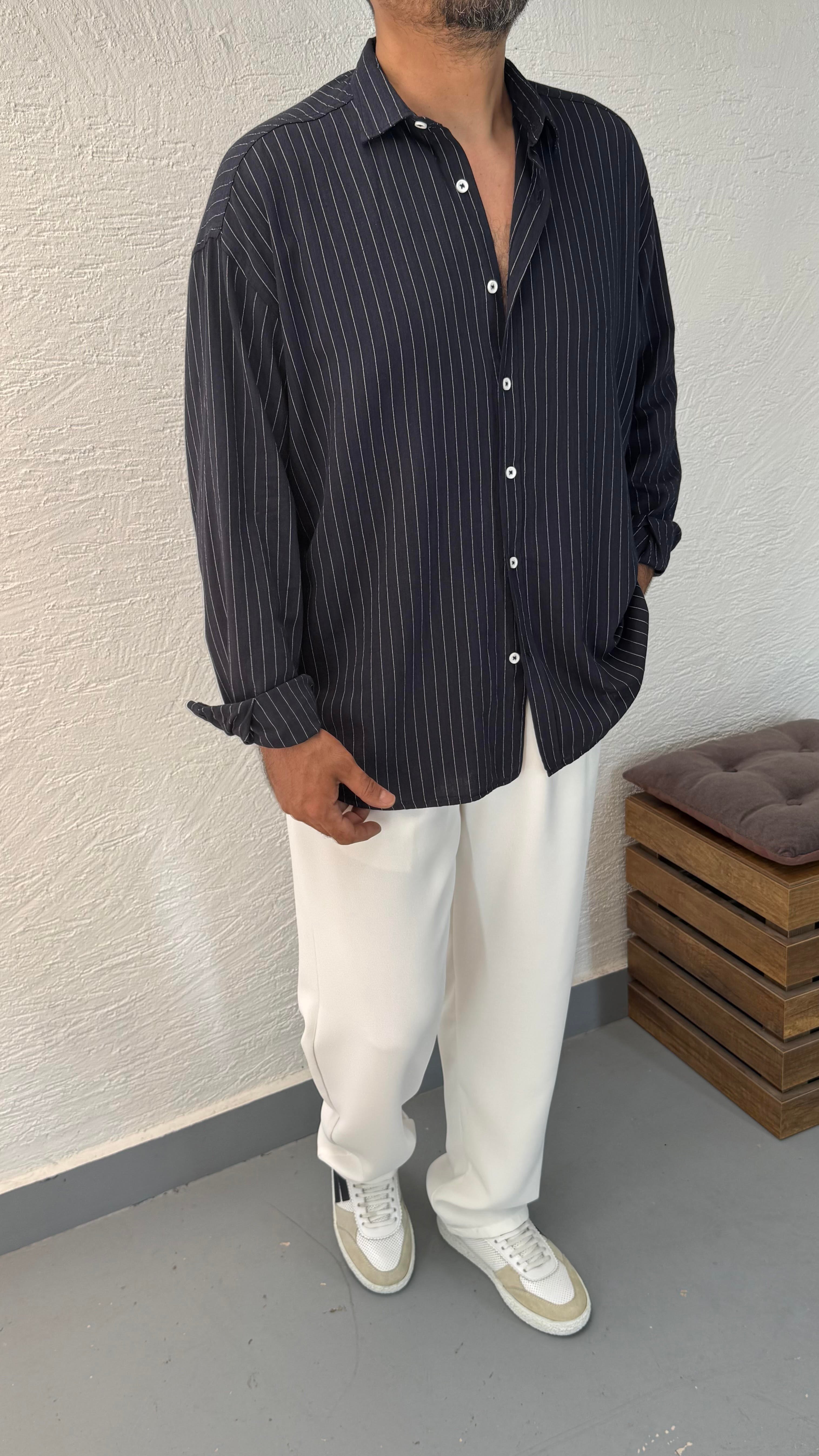 Çizg Detay Oversize Gömlek