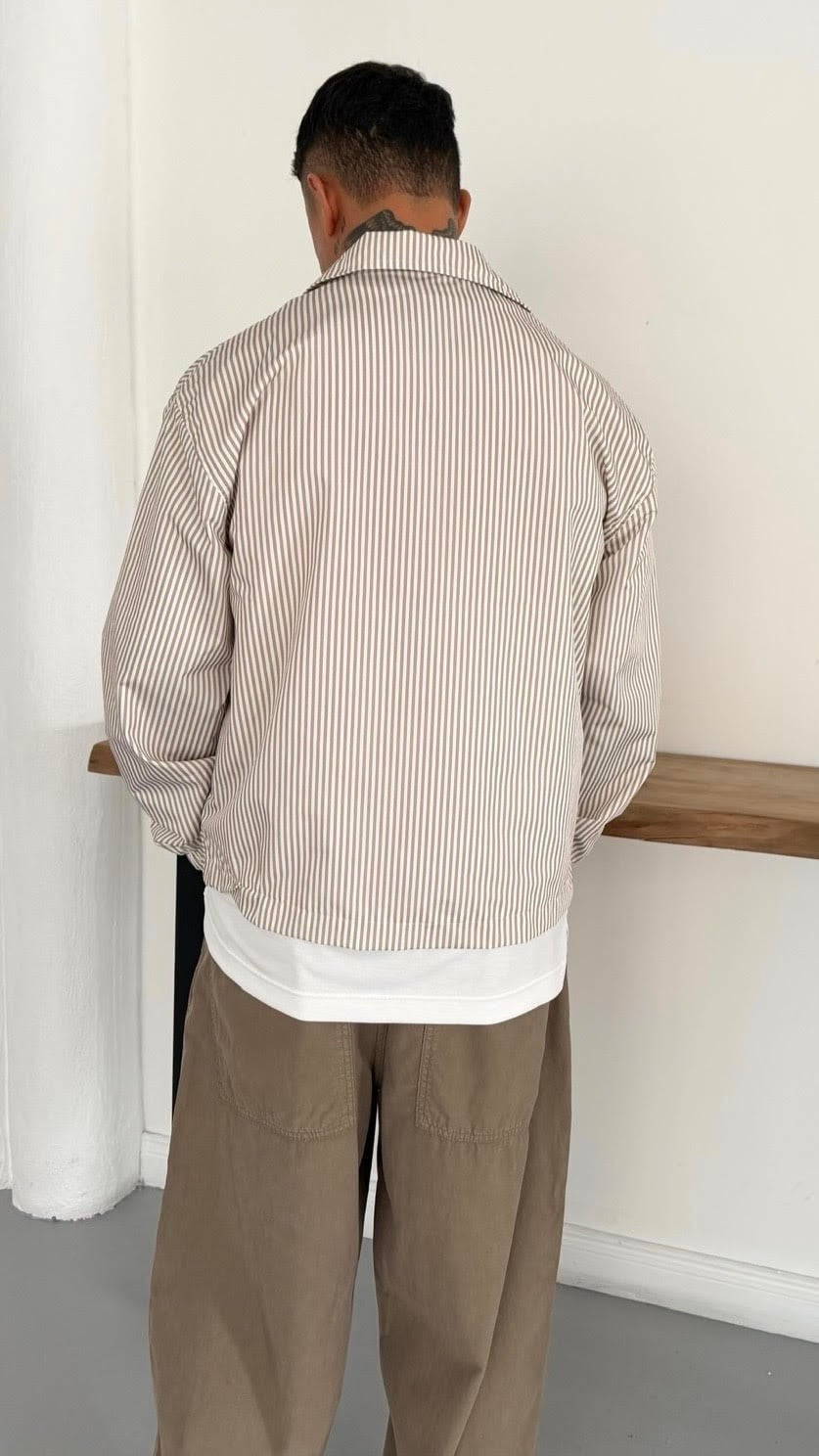 Çizgili Çift Fermuarlı Oversize Ceket