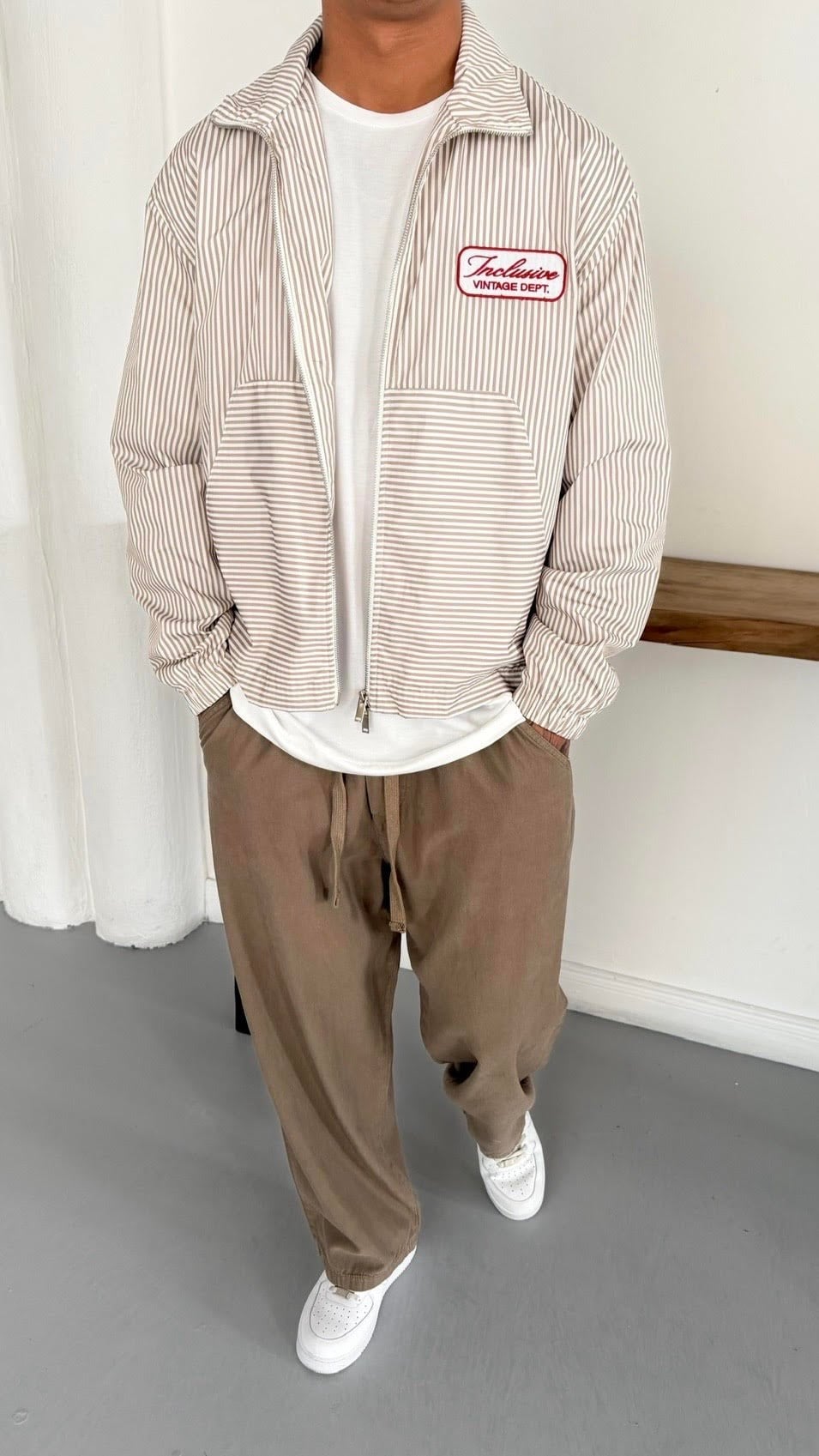 Çizgili Çift Fermuarlı Oversize Ceket